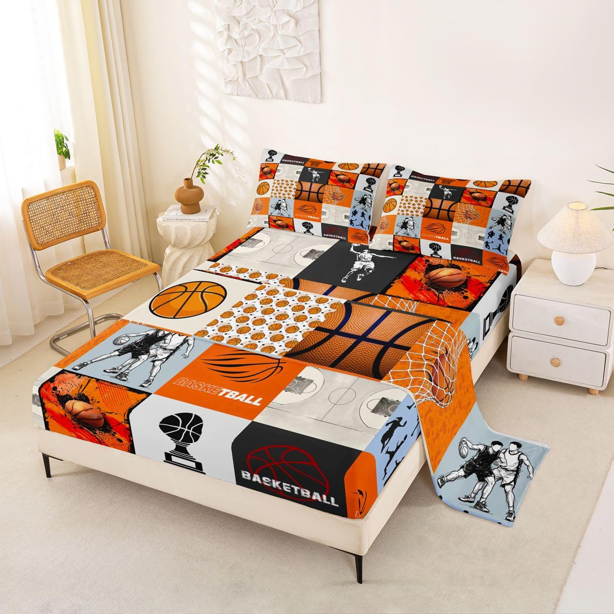 Erosebridal Gridiron Sheet Set Sports Ball Game Sheets Twin for Boys Girls Rugby Competition Game Bed Sheets Set, Football Themed Bedding Set with 1 Pillowcase BST326H