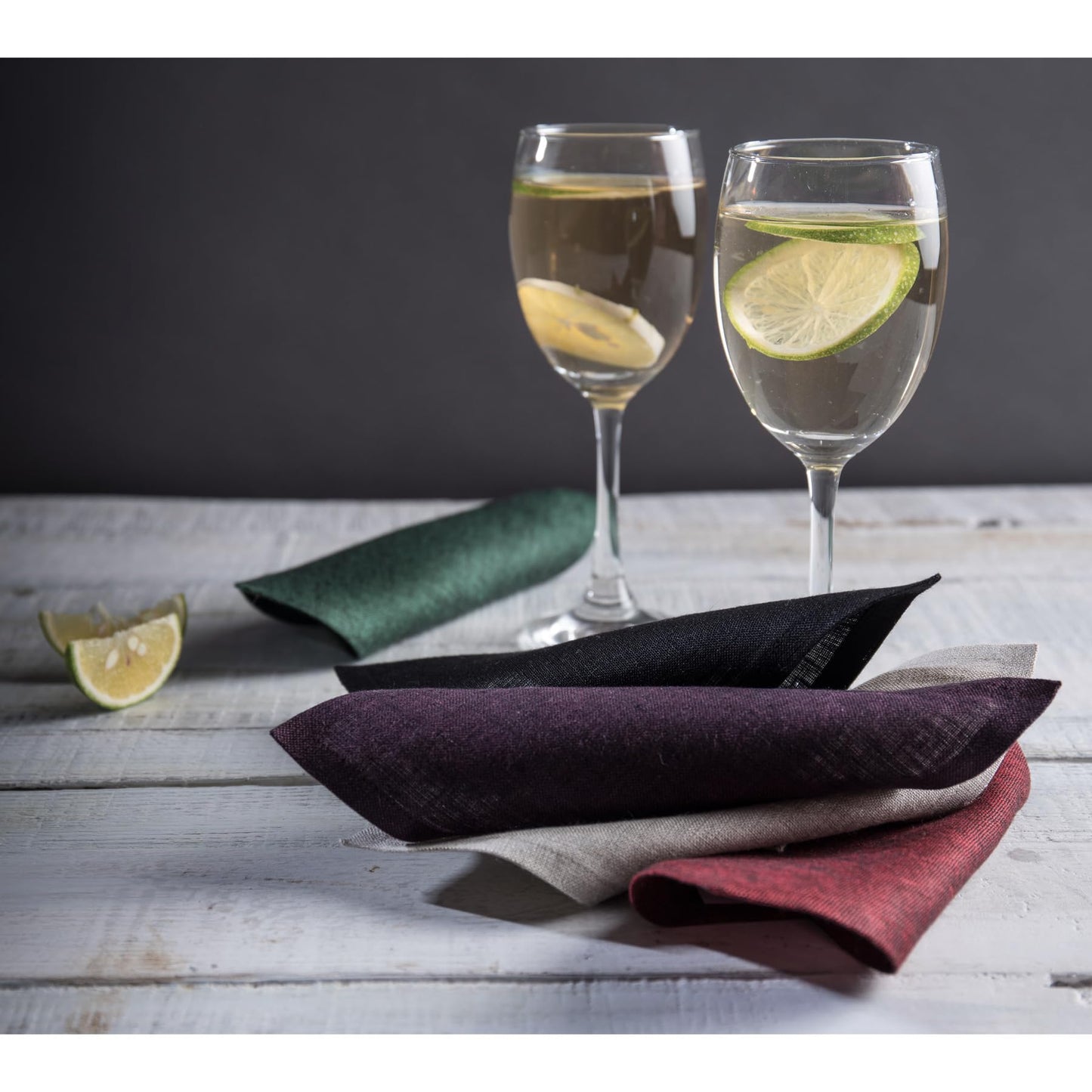 Solino Home 100% Linen Cocktail Napkins Black, Athena 6 x 6 in, Set of 12 | Small Cloth Napkins for cocktails, beverages, coasters and appetizer serving, Chambray Black, Pure Linen, OEKO-TEX Certified BST326SOLH