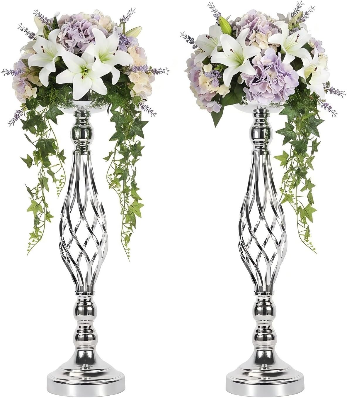 2pcs Metal Silver Candle Holders Road Lead Table Centerpiece Stand Pillar Candlestick for Wedding Candelabra Flowers Vases WN420