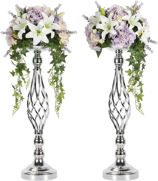2pcs Metal Silver Candle Holders Road Lead Table Centerpiece Stand Pillar Candlestick for Wedding Candelabra Flowers Vases WN420