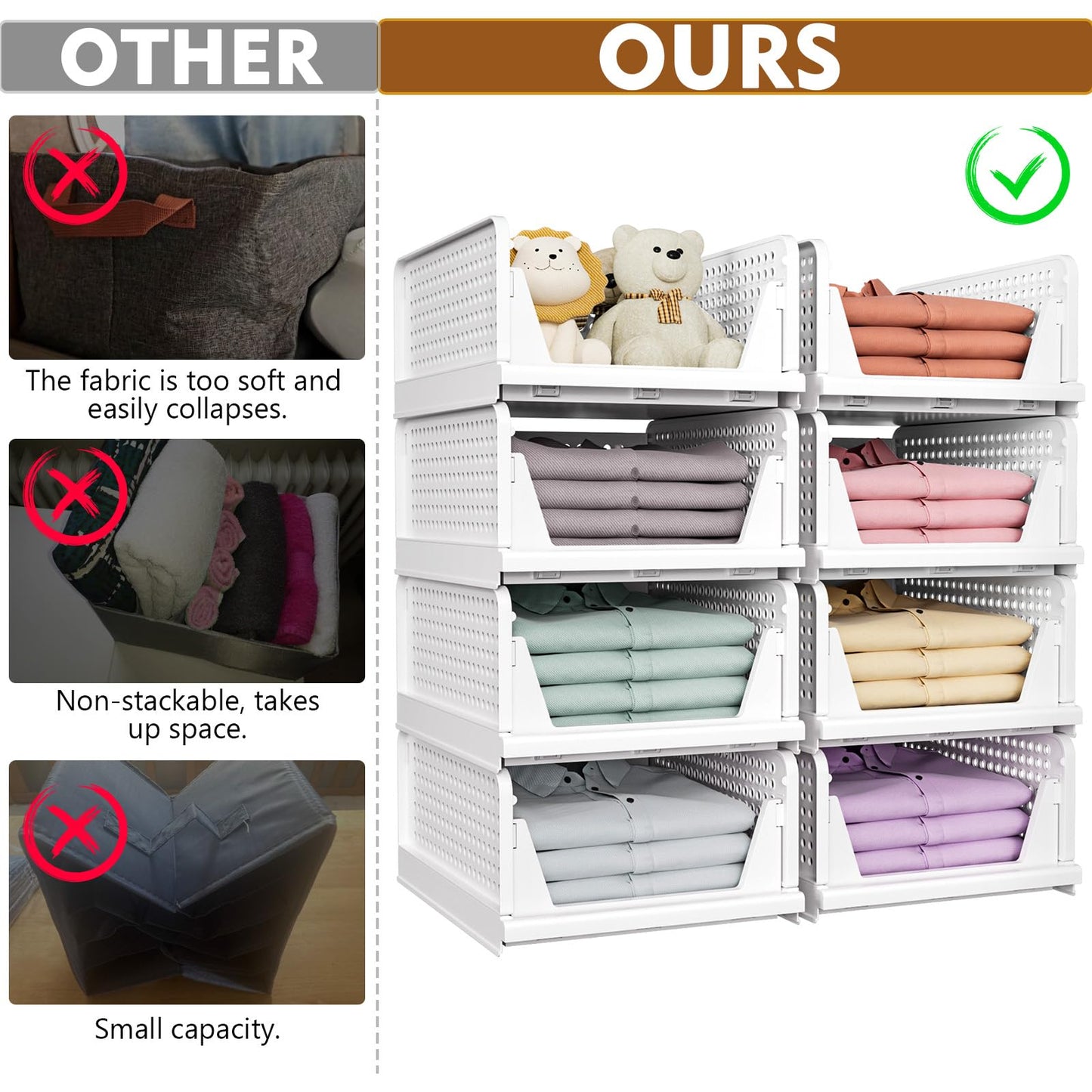 SNSLXH 5 Pack Stackable Closet Storage Basket, Multifunctional & Foldable Closet Organizer N28