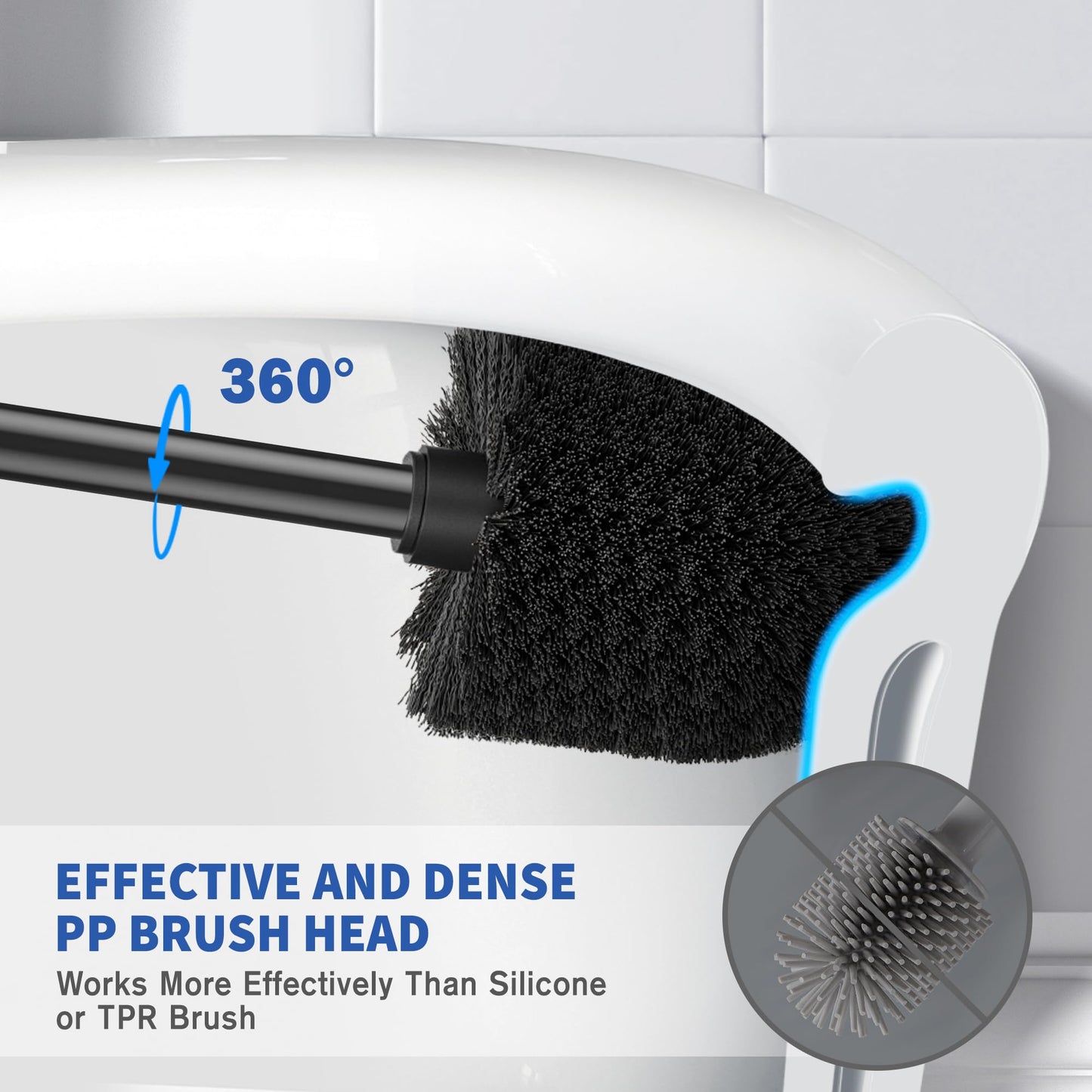 Toilet Brush and Holder, 2 Pack Toilet Brush Stainless Steel, Toilet Bowl Brush for Bathroom Toilet-Ergonomic, Elegant,Durable (Silver)