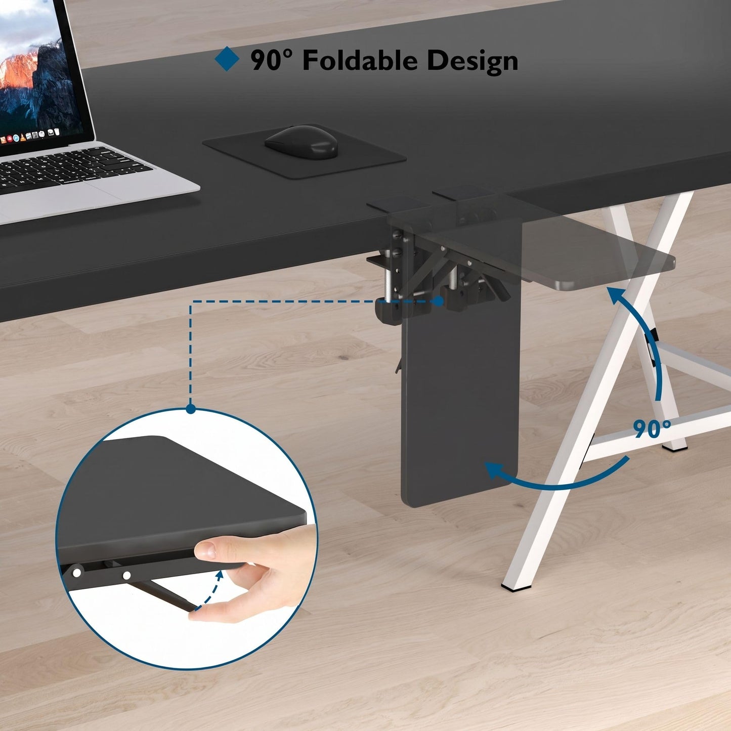 BONTEC Ergonomic Desk Extender Tray, 9.5"x9.1" Wrist Rest Shelf | 90°Foldable Elbow Support, Table Mount Arm, Clamp on Computer Arm Rest for Desk, Office & Home Use,Durable Easy to Install BST202