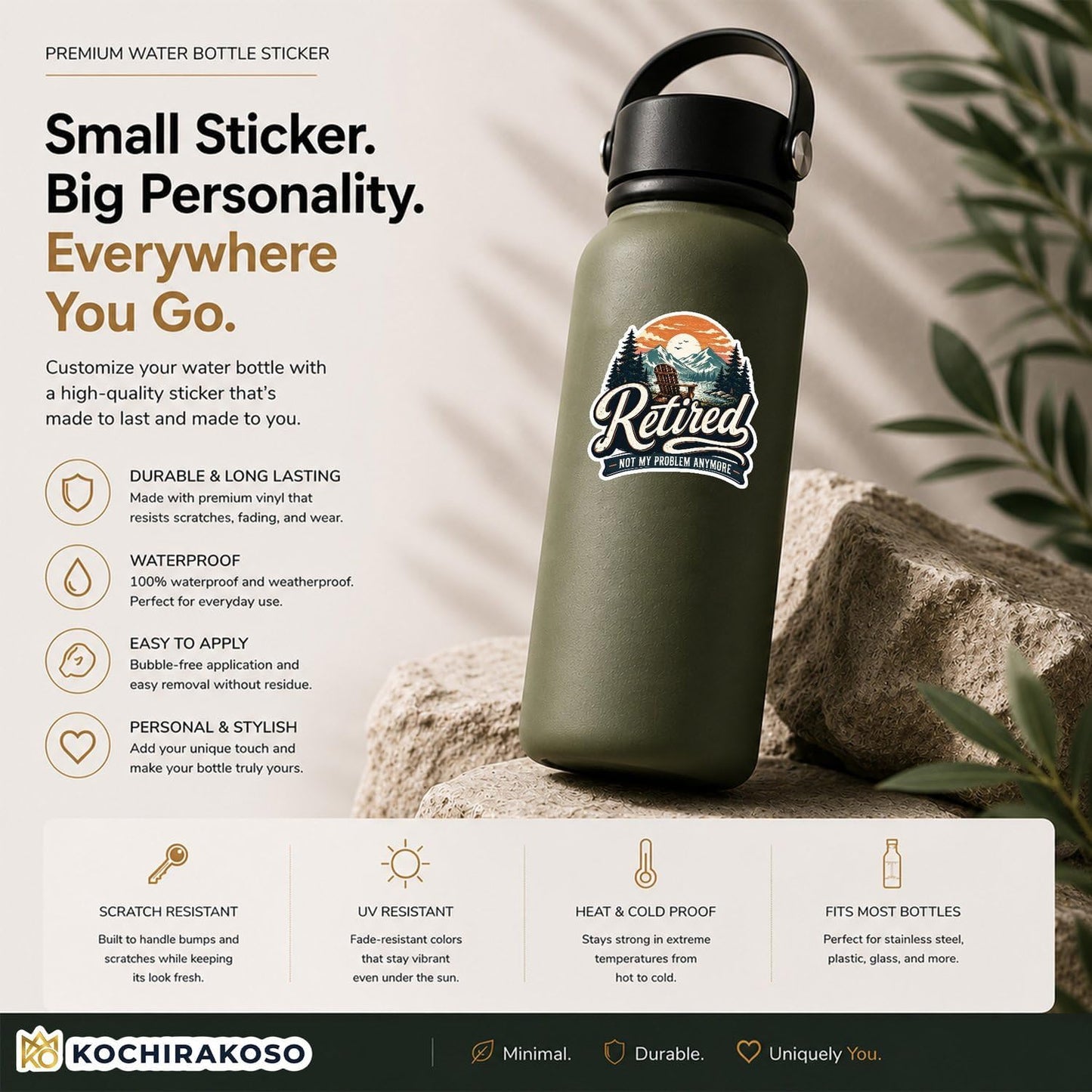 (3Pcs) Retired Not My Problem Anymore Sticker 3 Inch, Funny Retirement Stickers Waterproof Vinyl Decal for Water Bottle Laptop, Car, Phone, Book, Tumblers BST202