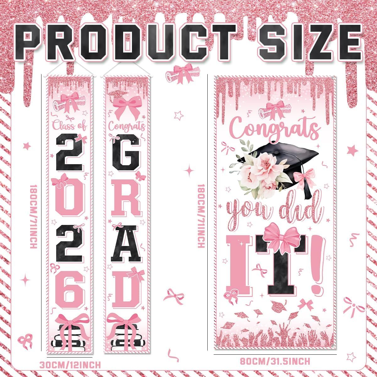 Graduation Decorations Class of 2026 Purple and Gold Congrats Grad Banner and You Did It Door Cover for High School College Graduation Party Supplies(Purple) BST326H