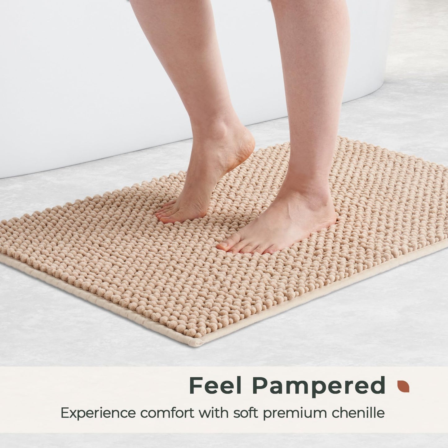 FRESHMINT Chenille Bathroom Rugs Sets 2 Piece 17"x24"+20"x32", Non-Slip Bath Mats, Absorbent Bath Rug, Washable Set of 2 Shower Floor Mat, Gray BST220