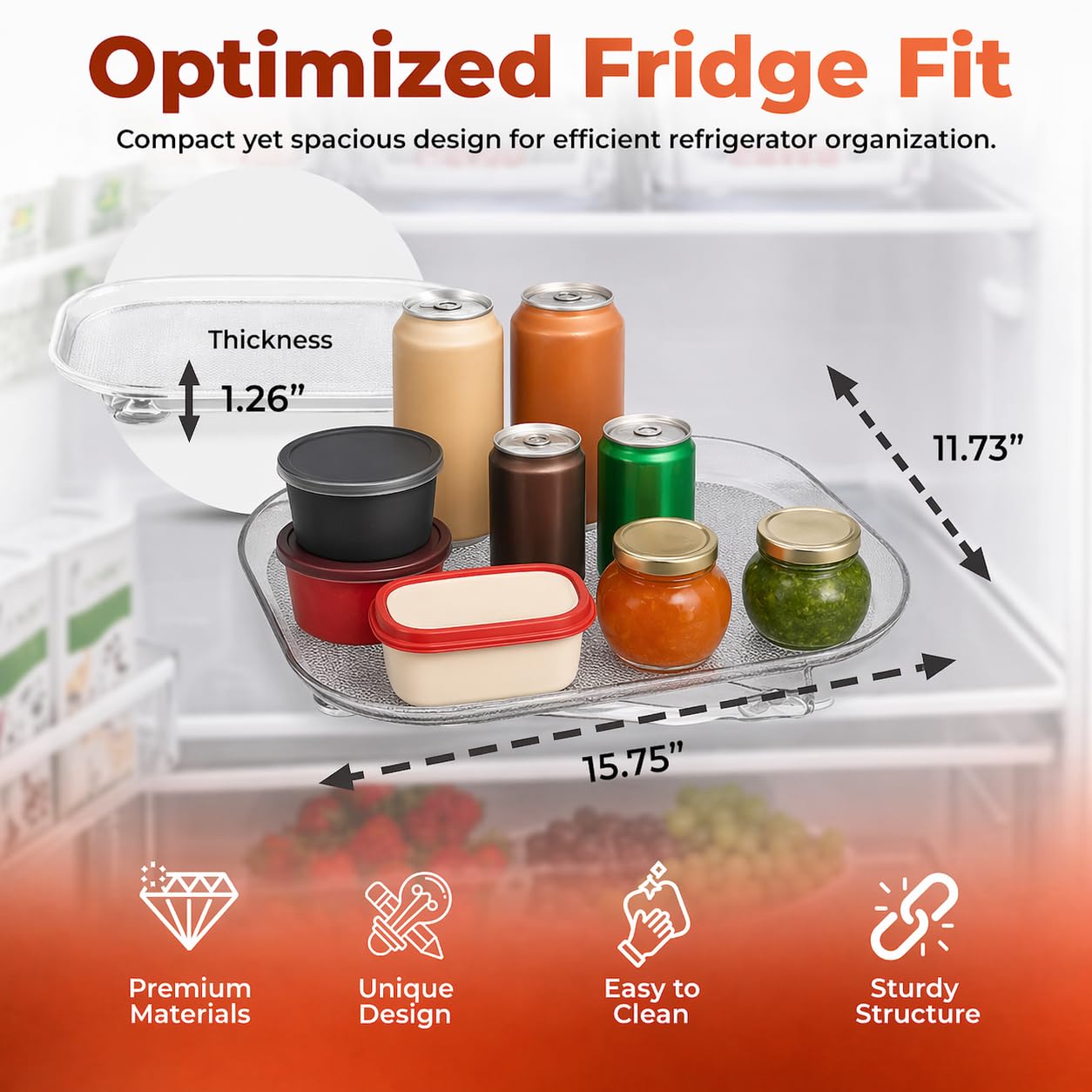 Oizeir Refrigerator Lazy Susan (2PK) - Clear Rectangular Fridge Organizer - Turntable Tray Lazy Susan for Refrigerator - Cabinet & Pantry Organizer - Smooth 360° Rotating Swivel Spinning Fridge Shelf BST220