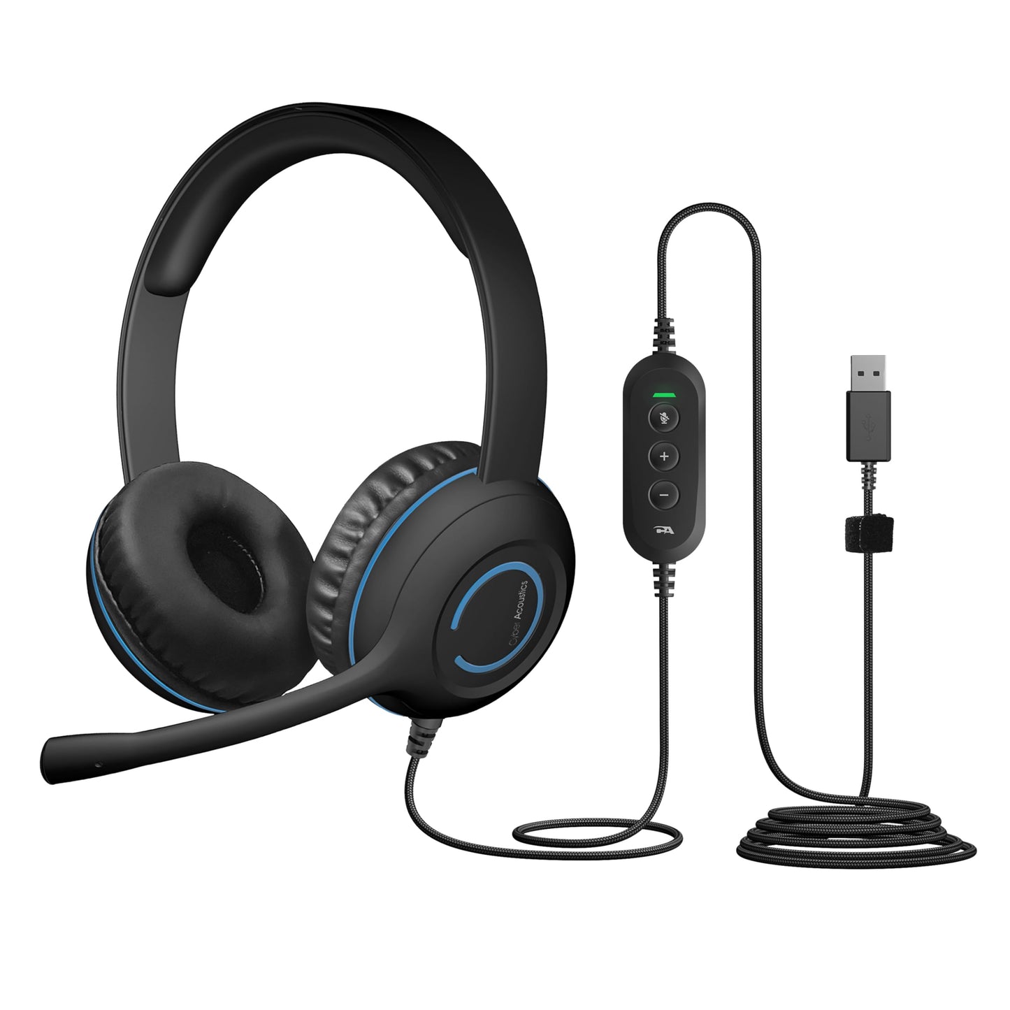 Cyber Acoustics AC-5008A USB Stereo Headset with Microphone for PC – Wired USB Headphones with Mic, Noise Cancelling Computer Headset with in-Line Volume and Mute Controls for Classroom, or Home