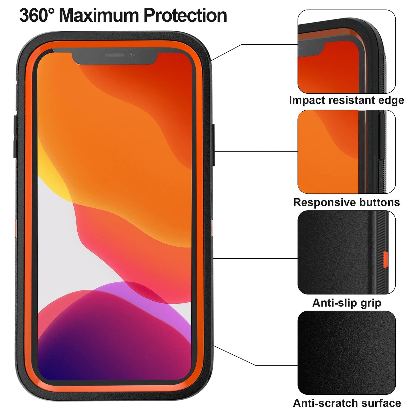 for iPhone 11 Case with Belt Clip Holster Kickstand & 2 Screen Protector, Full Protection Heavy Duty Phone Case, Shockproof Drop-Proof Durable Cover 6.1" [Black+Clip] WN420