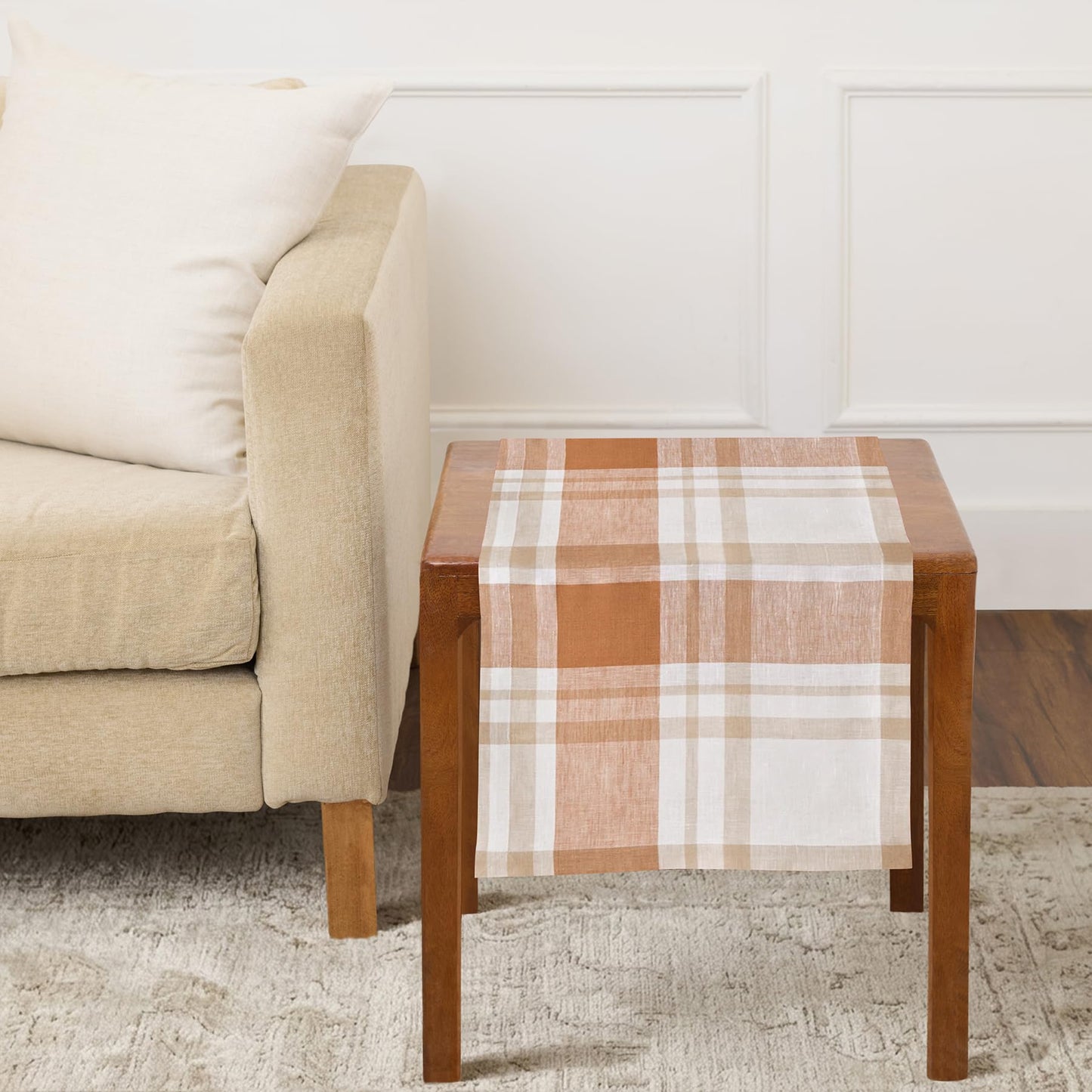 Solino Home 100% Linen Table Runner Multicolor, Rustic Plaid 14 x 72 in | Table Runners for 4-6 seater dining tables, hallway tables and cabinets | Rustic Multicolor | Pure Linen | OEKO-TEX Certified BST326SOLH