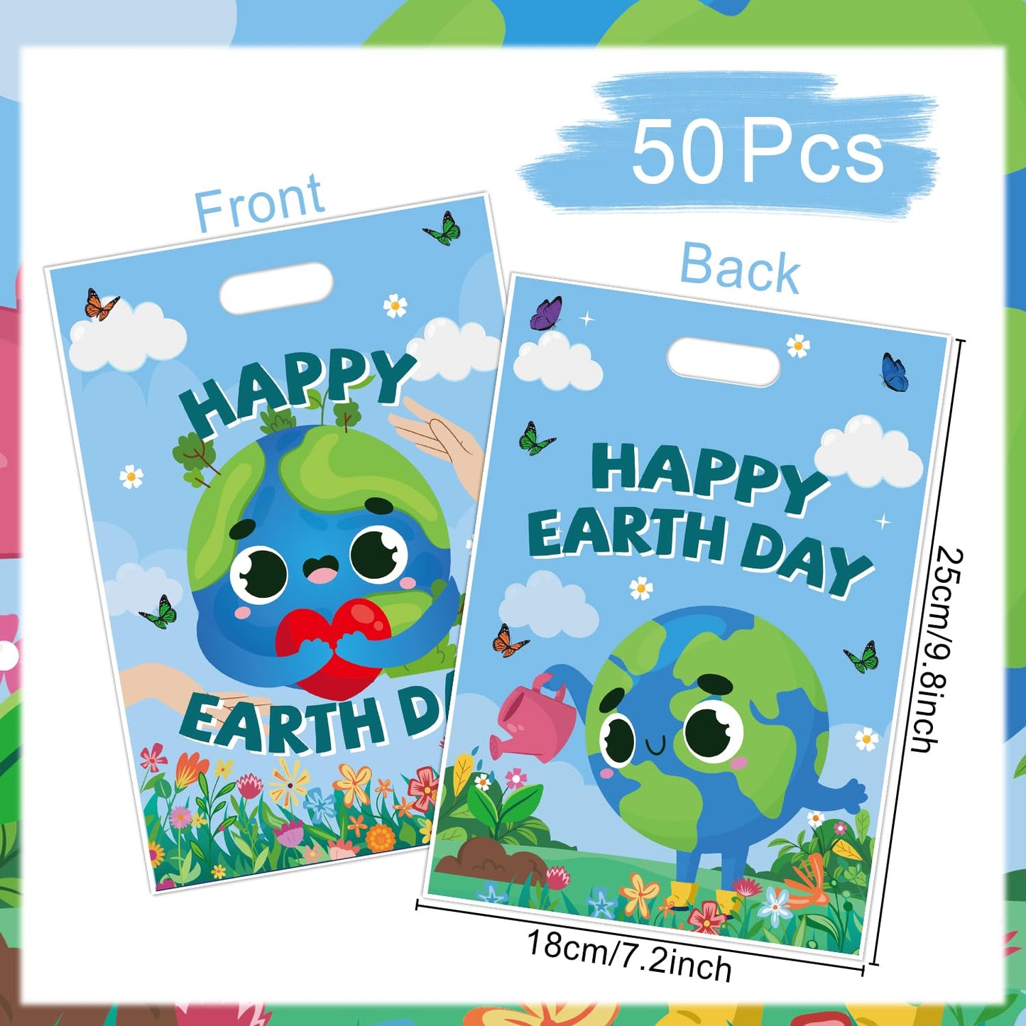Falueqg Frog Party Favor Bags - 50 Pcs Green Frog Goodie Candy Gift Bags Summer Animal Theme Party Supplies for Birthday Baby Shower Decorations BST326H