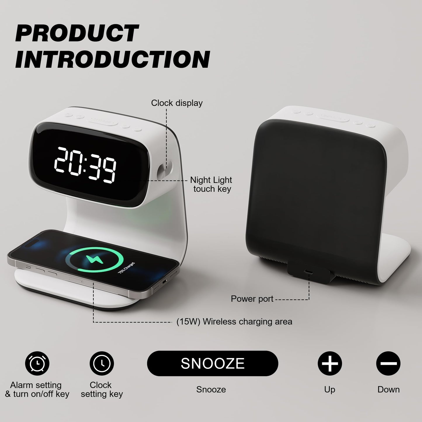 Digital Alarm Clock with Wireless Fast Charging Station 15W Touch Smart Lamp for Bedside,3 Colors Nightlight Adjustment Night Lamp for Living Room,Bedside,Heavy Sleepers (Woodgrain+Cable&Adapter) BST220