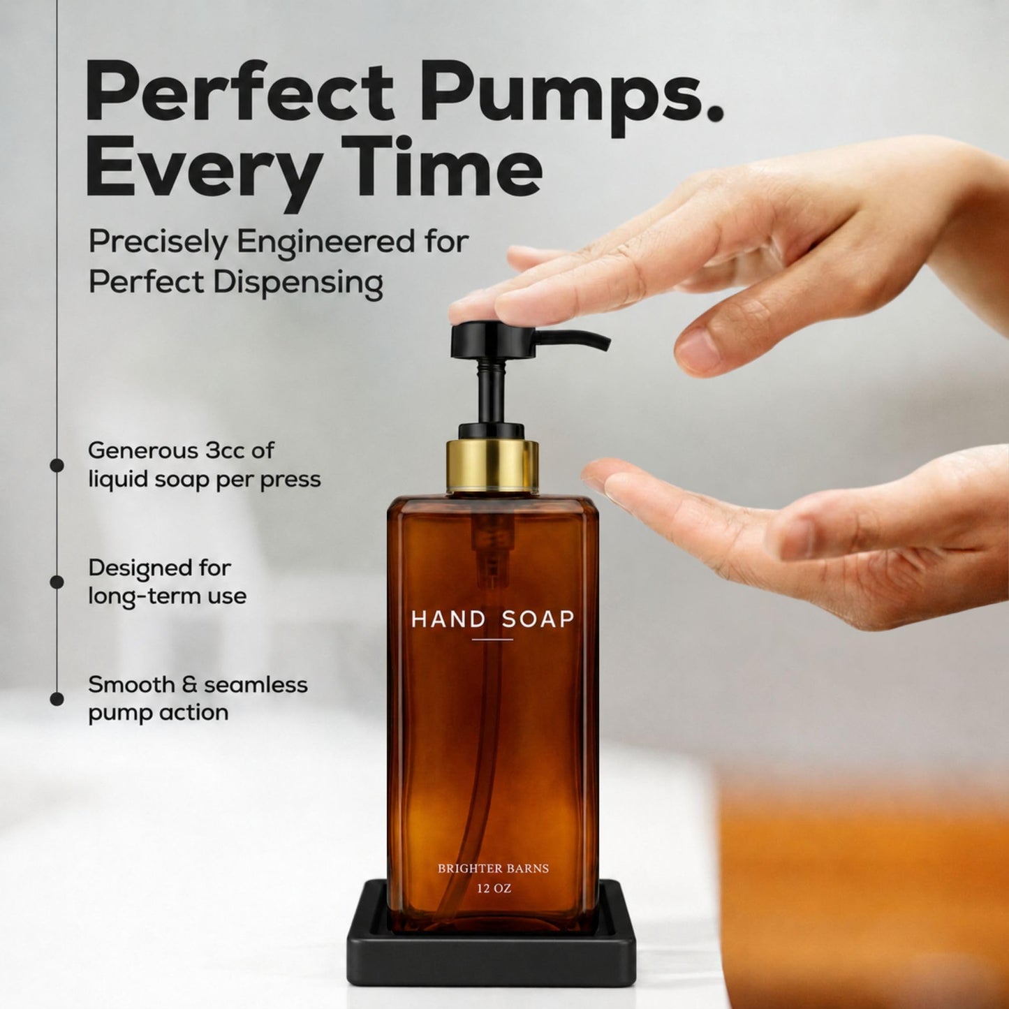 Glass Hand and Dish Soap Dispenser Set by Brighter Barns - Kitchen Soap Dispenser Set with Tray & Pump - Refillable Glass Bottles for Sink - Neutral Kitchen Accessories for Airbnb, Restaurants (Clear) BST326H