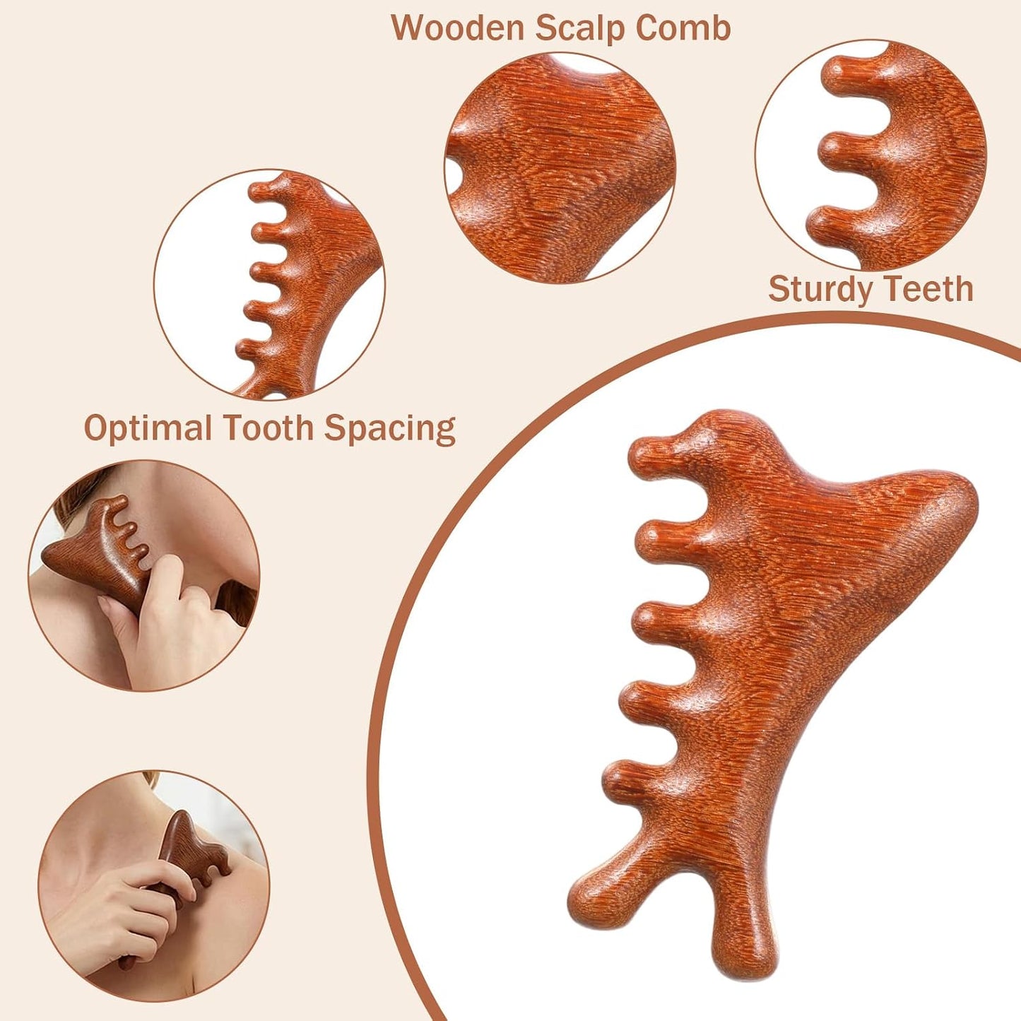 SynHHergyx Wooden Scalp Massager Comb, 2 Pcs Sandalwood Scalp Massager Hair Growth Portable Manual Head Massage Tool Handheld Gua Sha Tool for Woman Men Wet Dry Hair Relaxation Body Head Scalps Care WN420