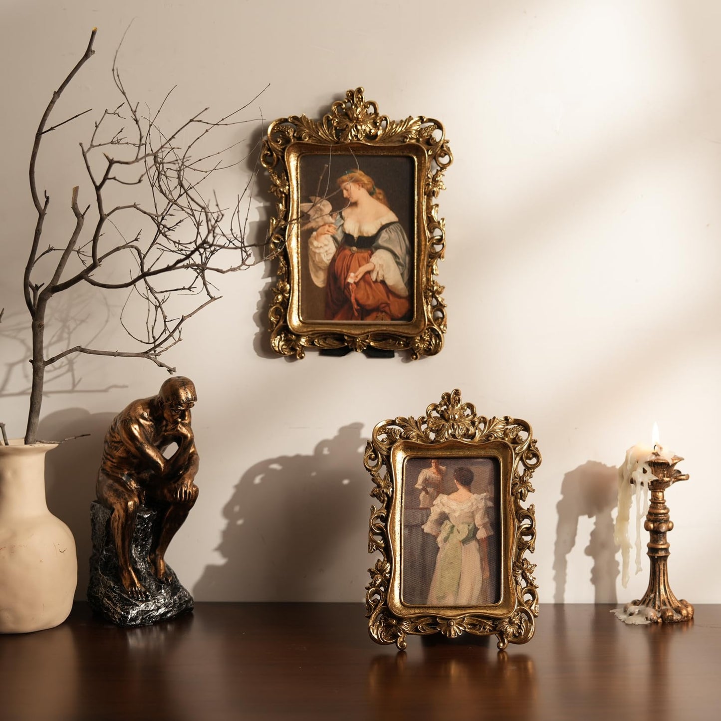 5x7 Wedding Picture Frame Gold,2 Pack Small Frame for Gallery Decor | Durable Resin Material,Tabletop & Wall Display,Real Glass,Rose Floral Design,Antique Brass Finish,Wedding Arrangement Decor BST326H