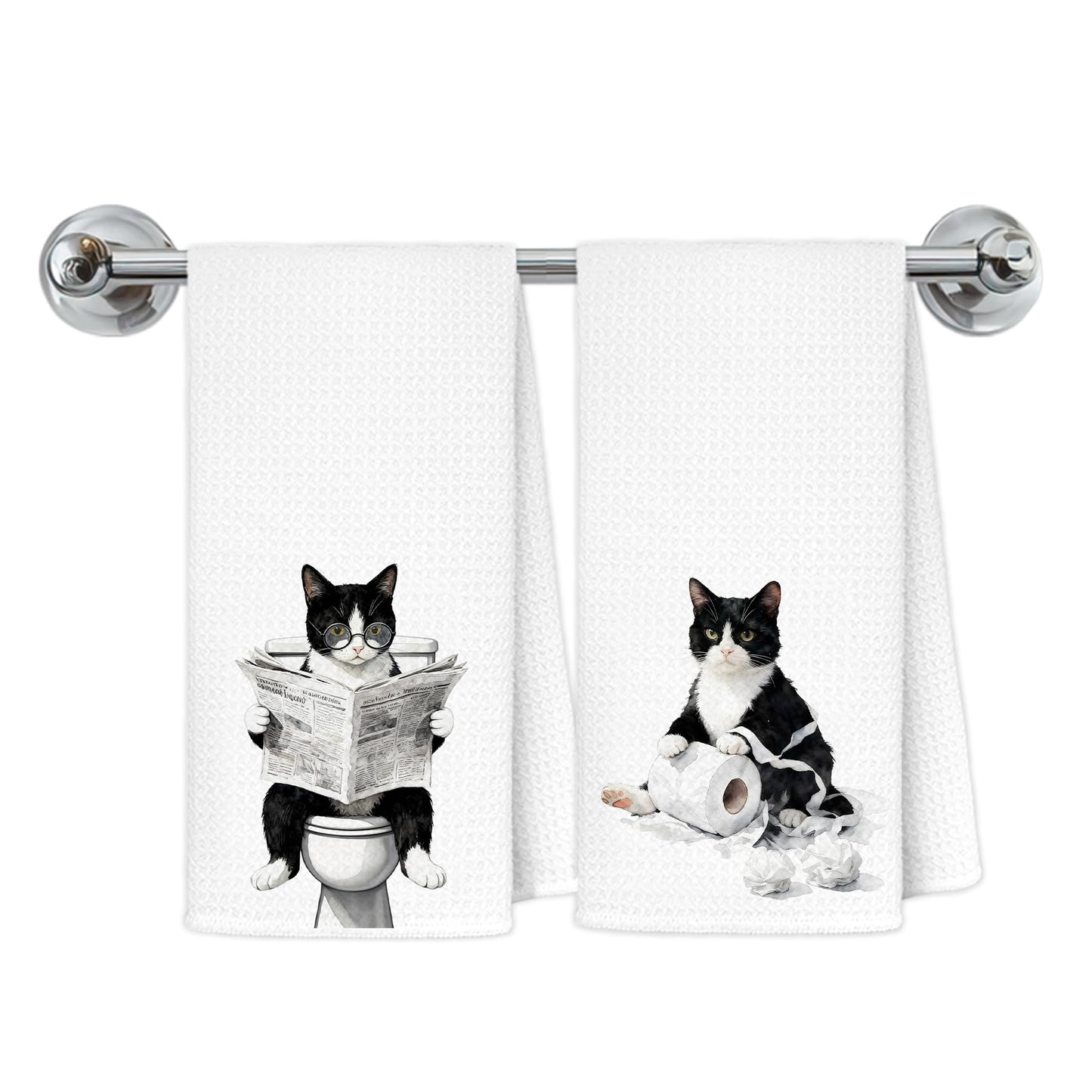 Blue and White Chinoiserie Orange Cat Bathroom Hand Towels, Orange Cat Gifts, Funny Oriental Kitty Decorative Hand Towels Bathroom Restroom Washroom Yoga Spa Zen Decor, 16x24 Inch BST326L