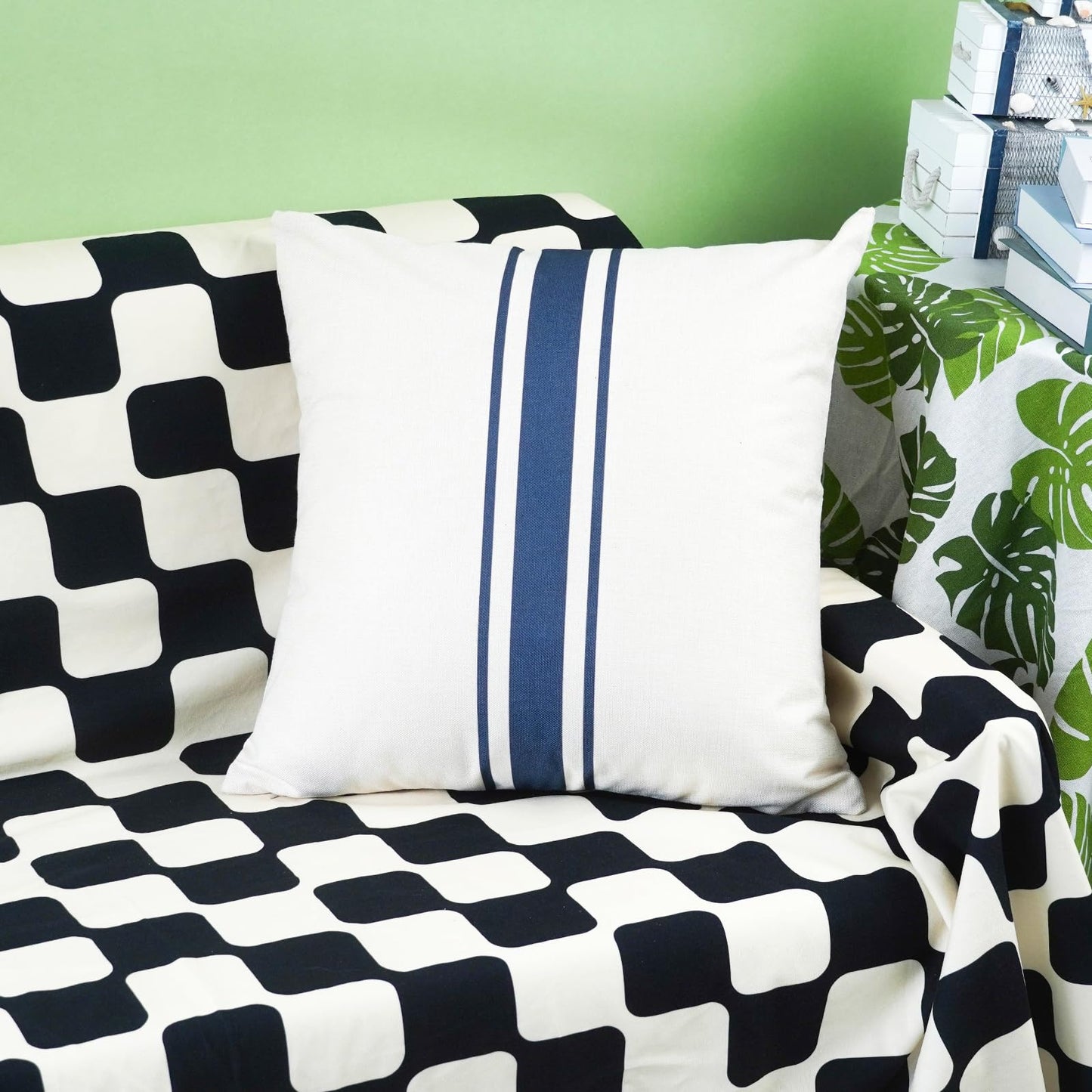 ONWAY Outdoor Pillow Covers Waterproof 18x18 Set of 2 Decorative Linen Throw Pillow Cover Beige and Black Striped Outdoor Pillows for Patio Furniture BST220