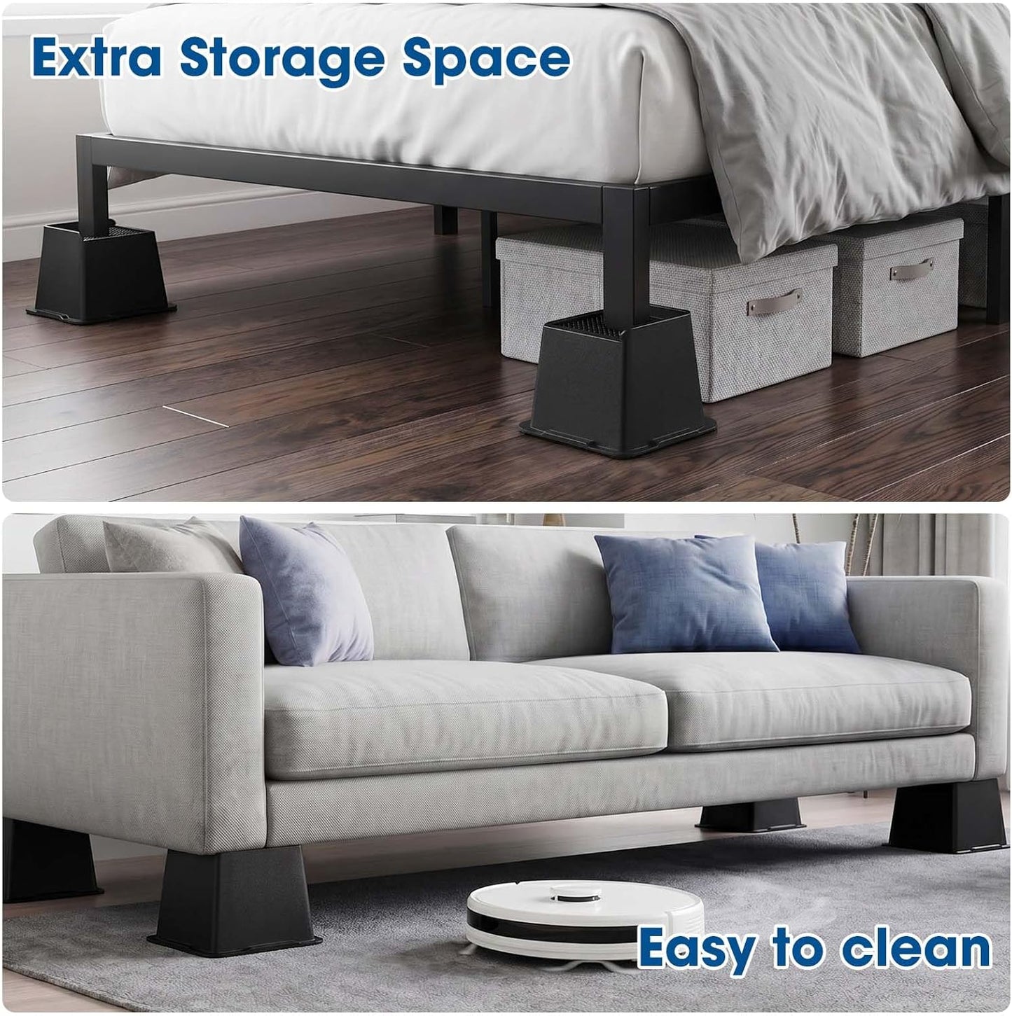 MYMULIKE Bed Risers 5 Inch Heavy Duty, Oversized Furnitures Risers 5 inch Support 6000 lbs, Bed Table Rising Blocks, Fits for Couch, Sofa, Chair, Furniture Lifts (Black 6 Pack) BST202
