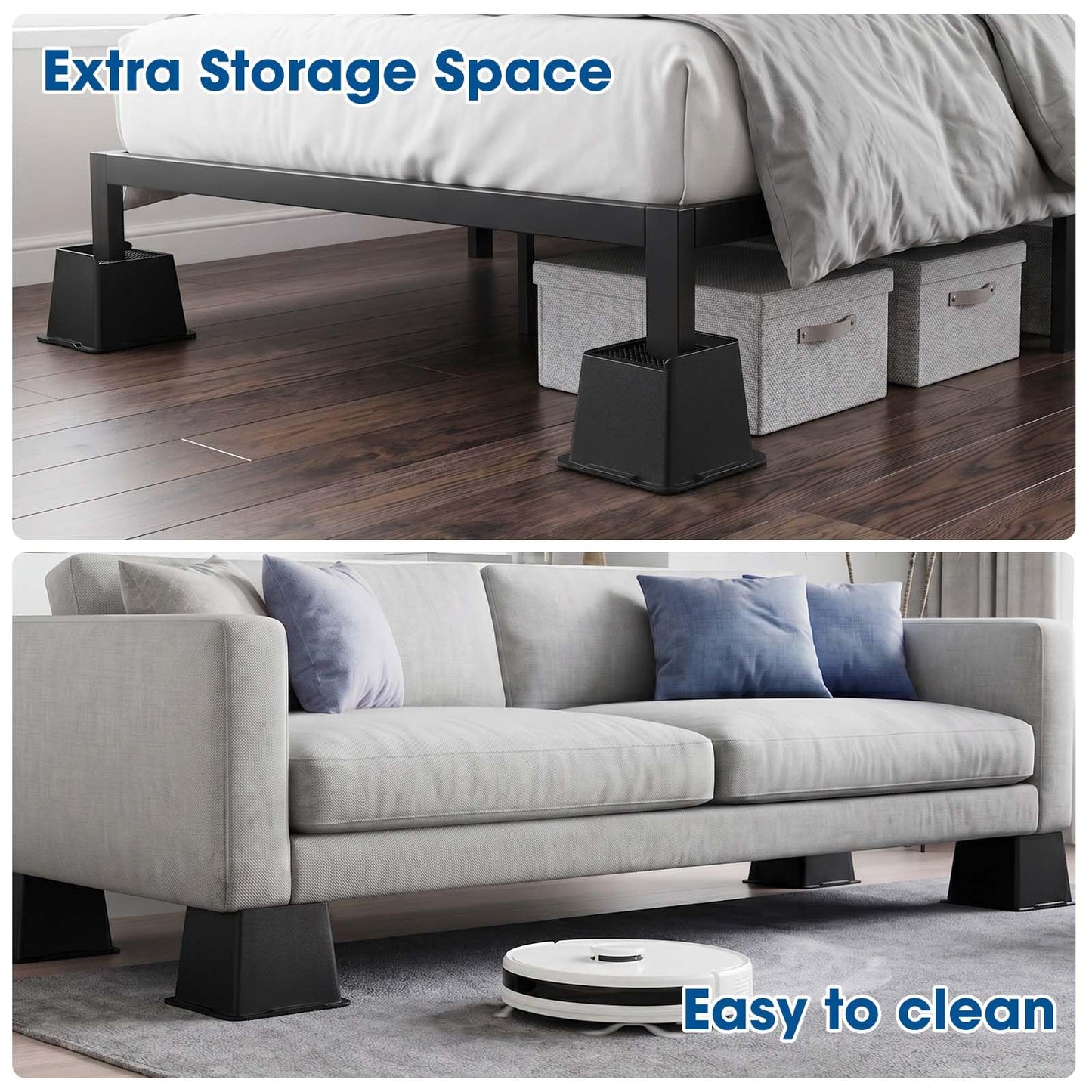 MYMULIKE Bed Risers 5 Inch Heavy Duty, Oversized Furnitures Risers 5 inch Support 6000 lbs, Bed Table Rising Blocks, Fits for Couch, Sofa, Chair, Furniture Lifts (Black 6 Pack) BST202