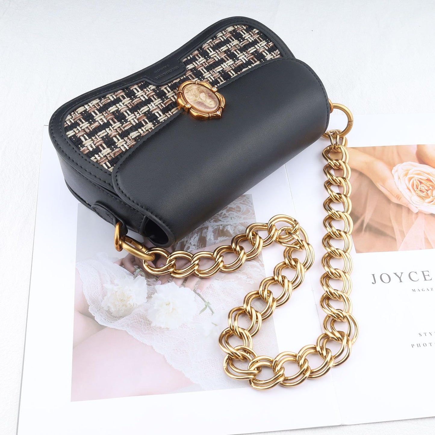 Errienpin 23.6 Inch Chunky Purse Chain Handles | Double Chain with Oversized O Ring | Short Strap Replacement for Handbags & Shoulder Bags(Antique Gold) BST220