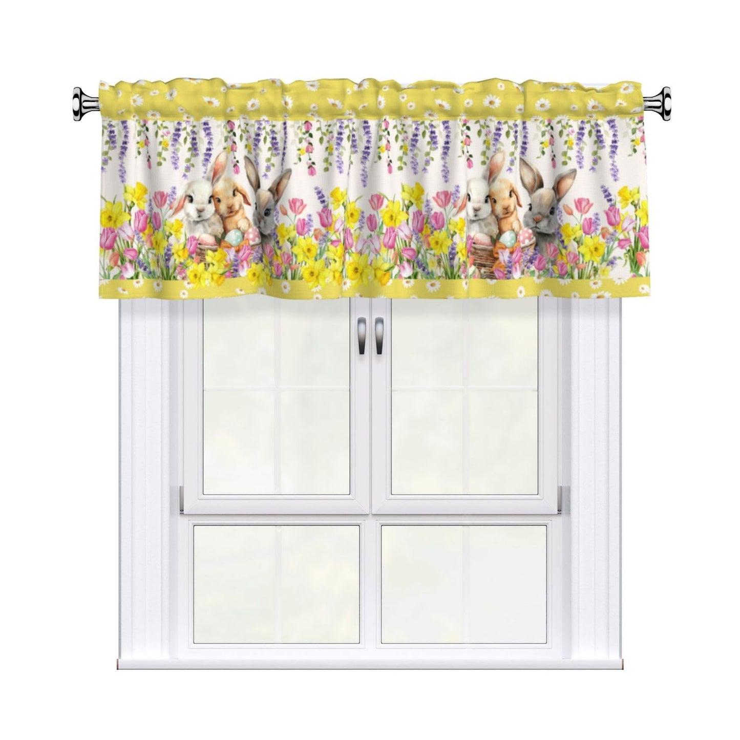 Easter Valances for Windows - Pink Spring Cafe Curtains Floral Bunny Short Curtains for Living Room Bathroom Bedroom Basement BST202