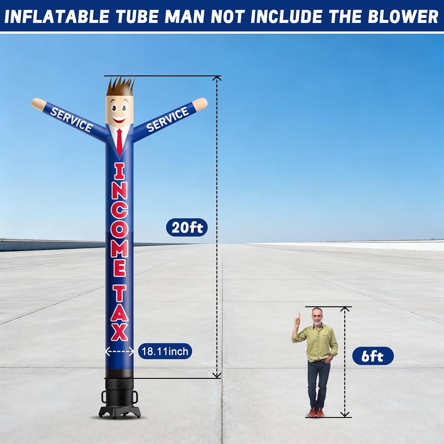 Soulchen 20FT Tall Income Tax Service Man White Blue Inflatable Tube Man Guy Air Blower Dancer Body Waving Puppet for Outdoor Decoration Advertising Business Promotion BST326H
