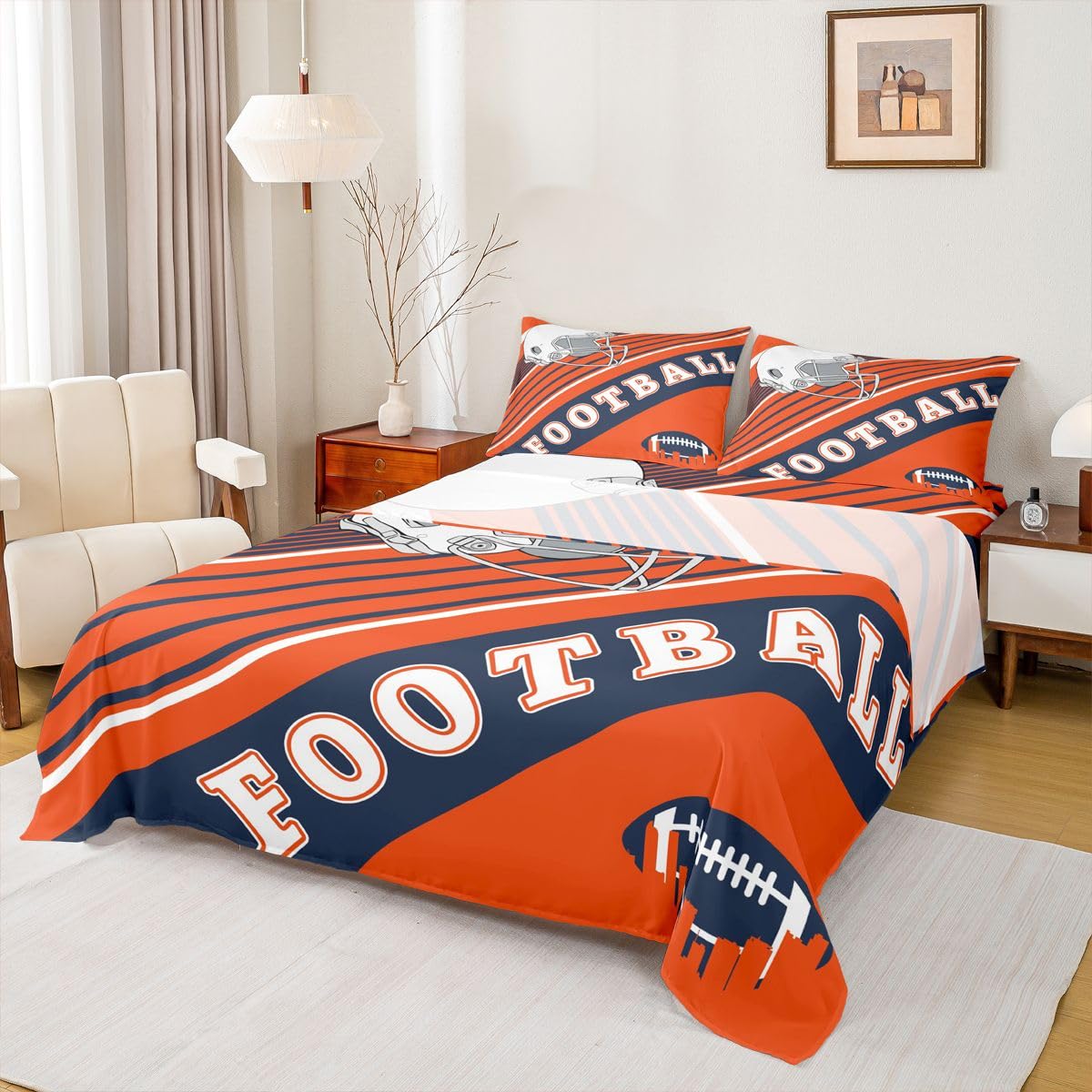 Erosebridal Gridiron Sheet Set Sports Ball Game Sheets Twin for Boys Girls Rugby Competition Game Bed Sheets Set, Football Themed Bedding Set with 1 Pillowcase BST326H