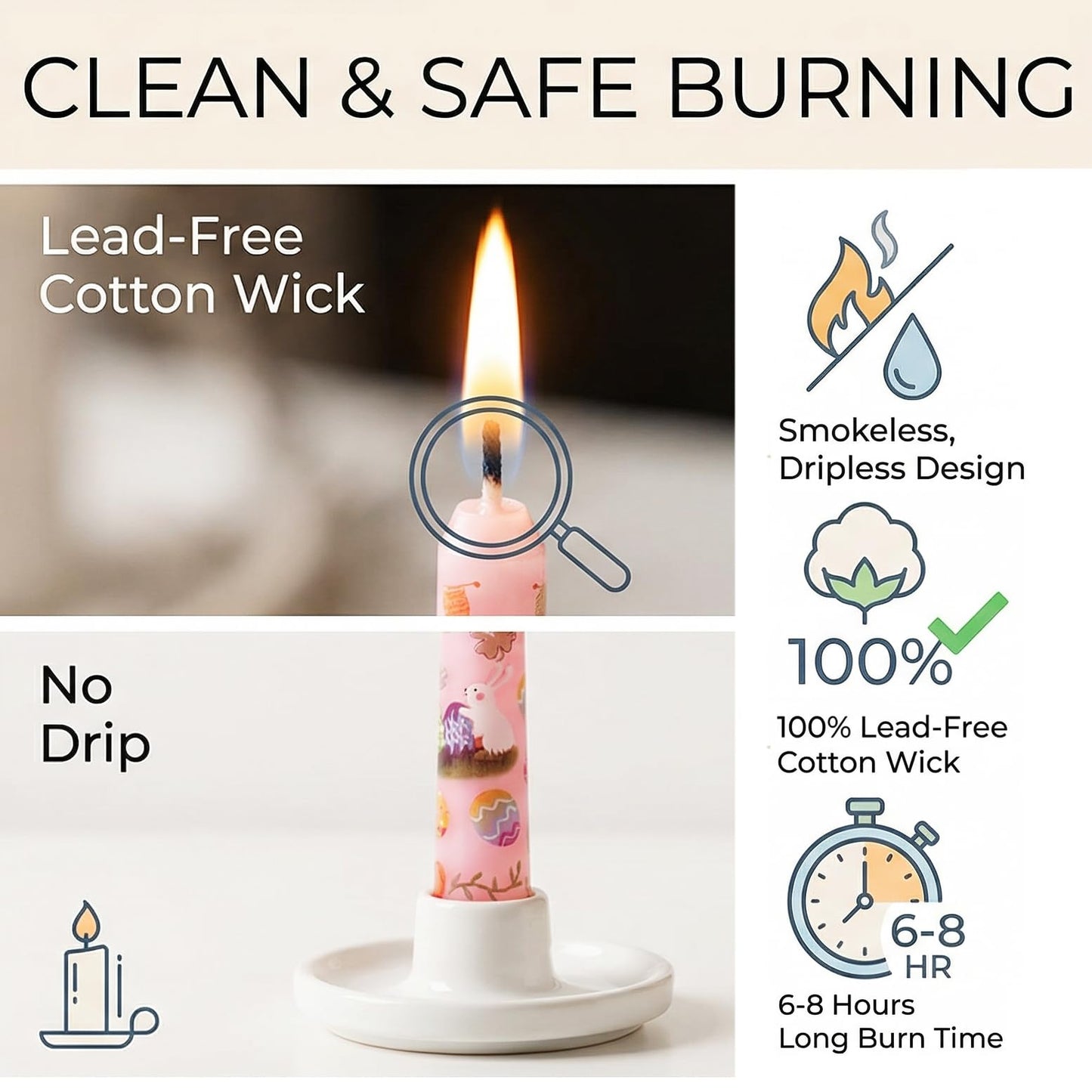 10 Inch Decorative Taper Candles, 4 Pack Birthday Balloon Print Candlesticks, Unscented Dripless Candles with Long Burn Time for Party, Holiday Table & Home Decor BST326H