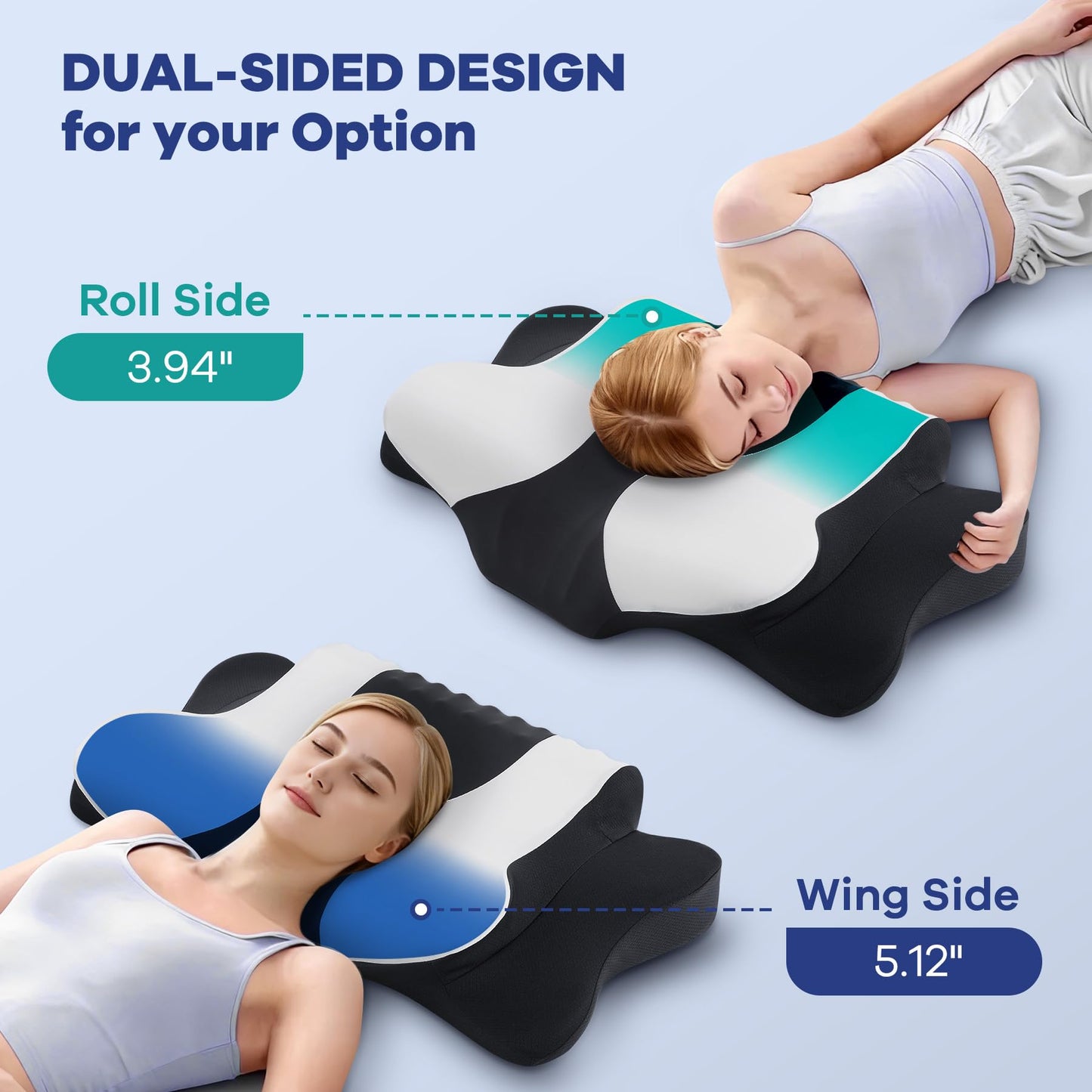 DONAMA Cervical Pillow for Neck and Shoulder,Contour Memory Foam Pillow,Ergonomic Neck Support Pillow for Side Back Stomach Sleepers with Pillowcase-Standard Size BST220