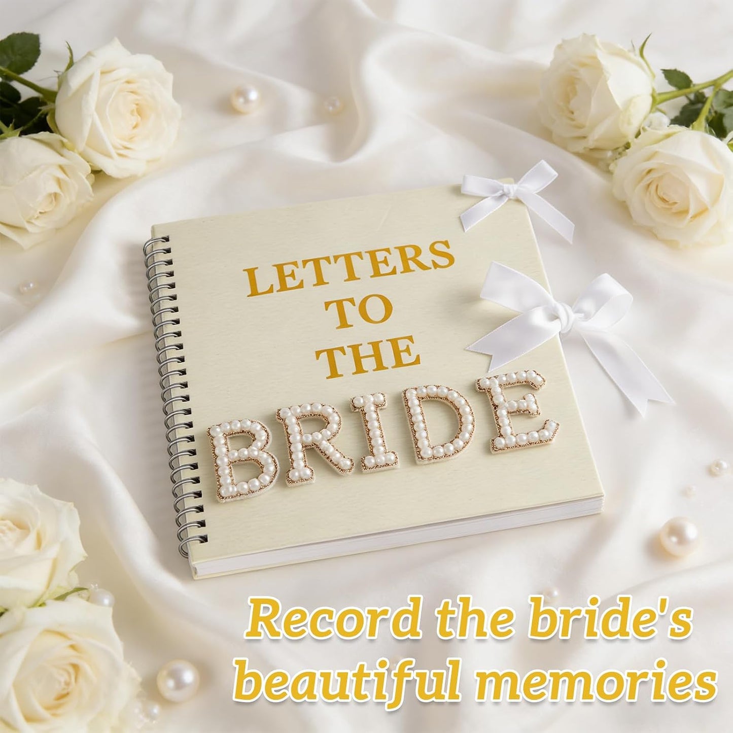 Oitnlaughter 539 Pcs Letters to The Bride Scrapbook Kit 8x8 Inch Wedding Bridal Memory Scrap Book Beige DIY Photo Album Guest Book with Pearl Stickers for Wedding Bridal Shower Anniversary BST326H