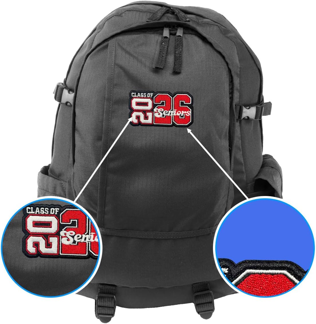 Senior Class of 2026 Embroidered Patch – Graduation 2026 Iron On Patches 3 inches for Backpack, Jacket, Hat, Jeans, Clothes – Red Applique Patch Gift Decoration for High School & College Seniors BST202