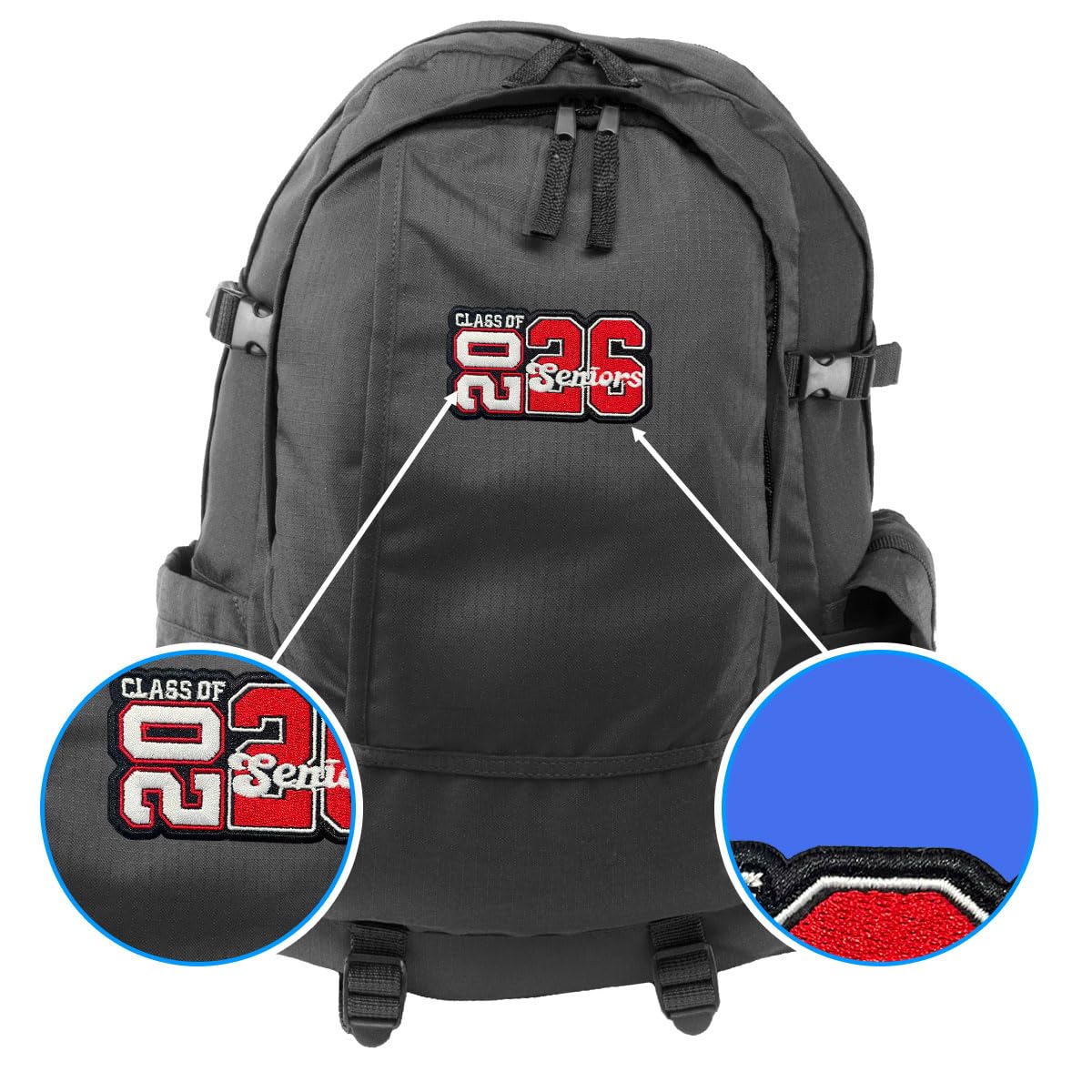 Senior Class of 2026 Embroidered Patch – Graduation 2026 Iron On Patches 3 inches for Backpack, Jacket, Hat, Jeans, Clothes – Red Applique Patch Gift Decoration for High School & College Seniors BST202