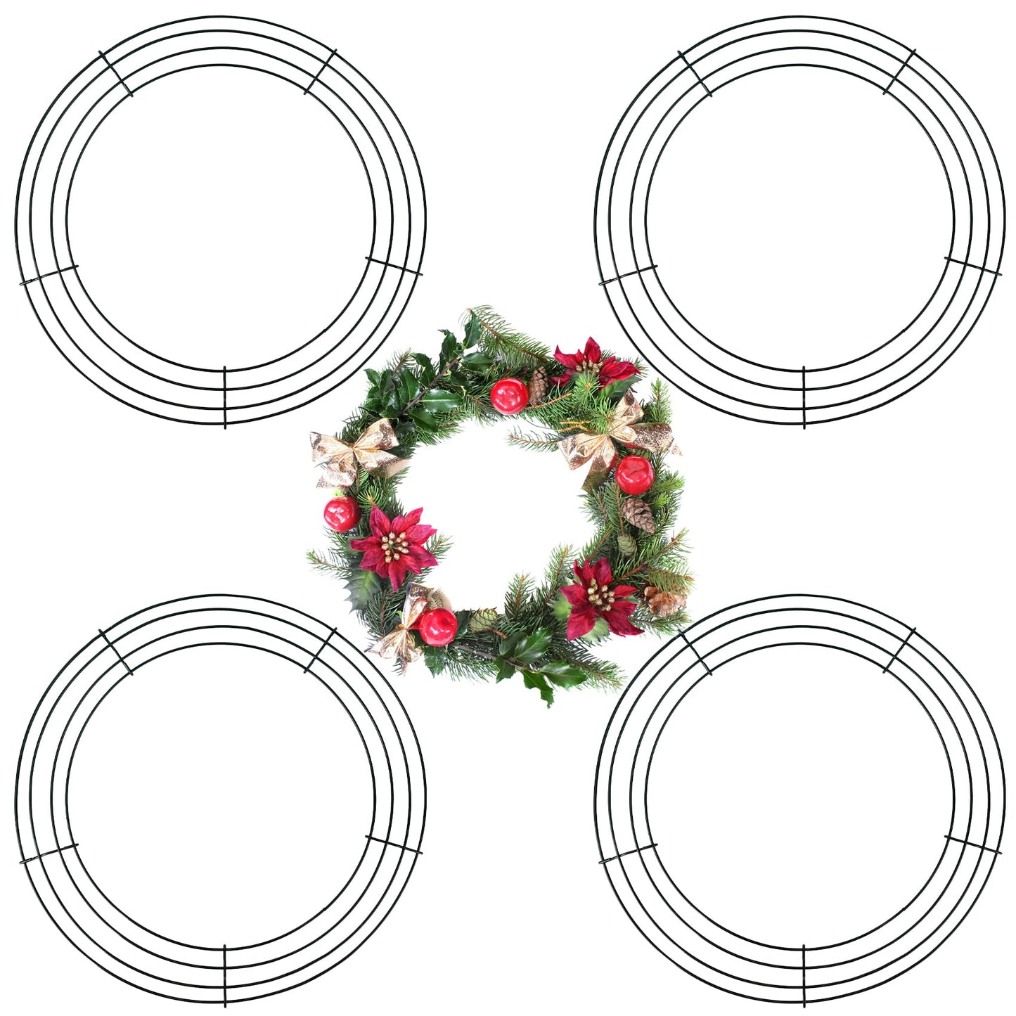 4 Pack Wreath Frame 14 Inch Wire Wreath Frame Round Metal Wreaths Form Dark Green Wire Wreaths Ring for Halloween Thanksgiving Christmas Front Door Outdoor Home Decorations Party Supplies DIY Craft BST220