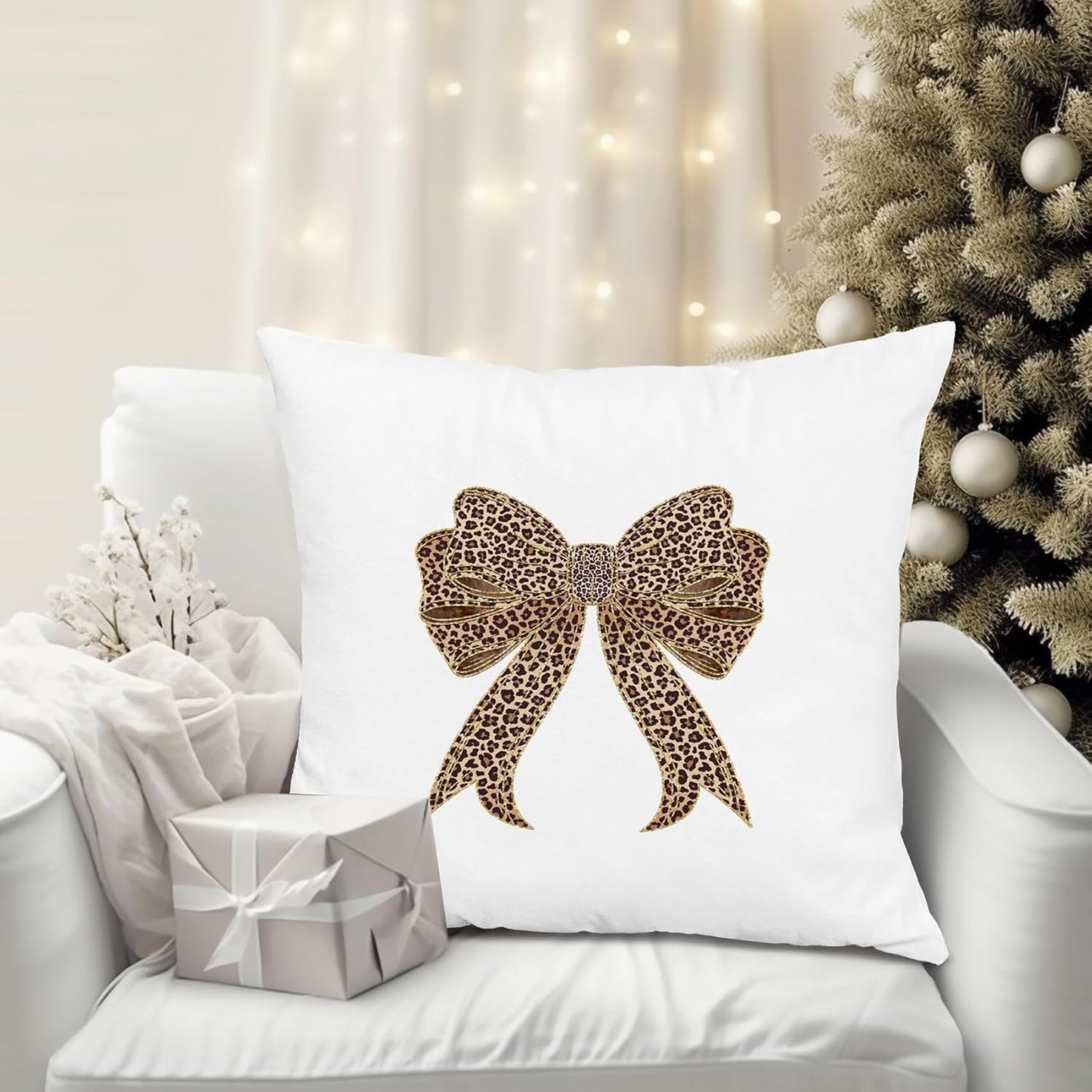 Coquette Leopard Print Bow Pillow Covers 18x18, Cheetah Print Room Decor, Coquette Room Decor, Trendy Preppy Girly Cheetah Decorative Throw Pillow Covers for Girls Bedroom Home Dorm Apartment BST326L