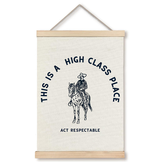 GDJIEGBC Funny Western Cowboy Poster Wall Art,Class Place Act Respectable Vintage Cowboy Southwestern Ranch Canvas Prints Wall Decor for Home Room Bar Man Cave,12x16 Inch BST220