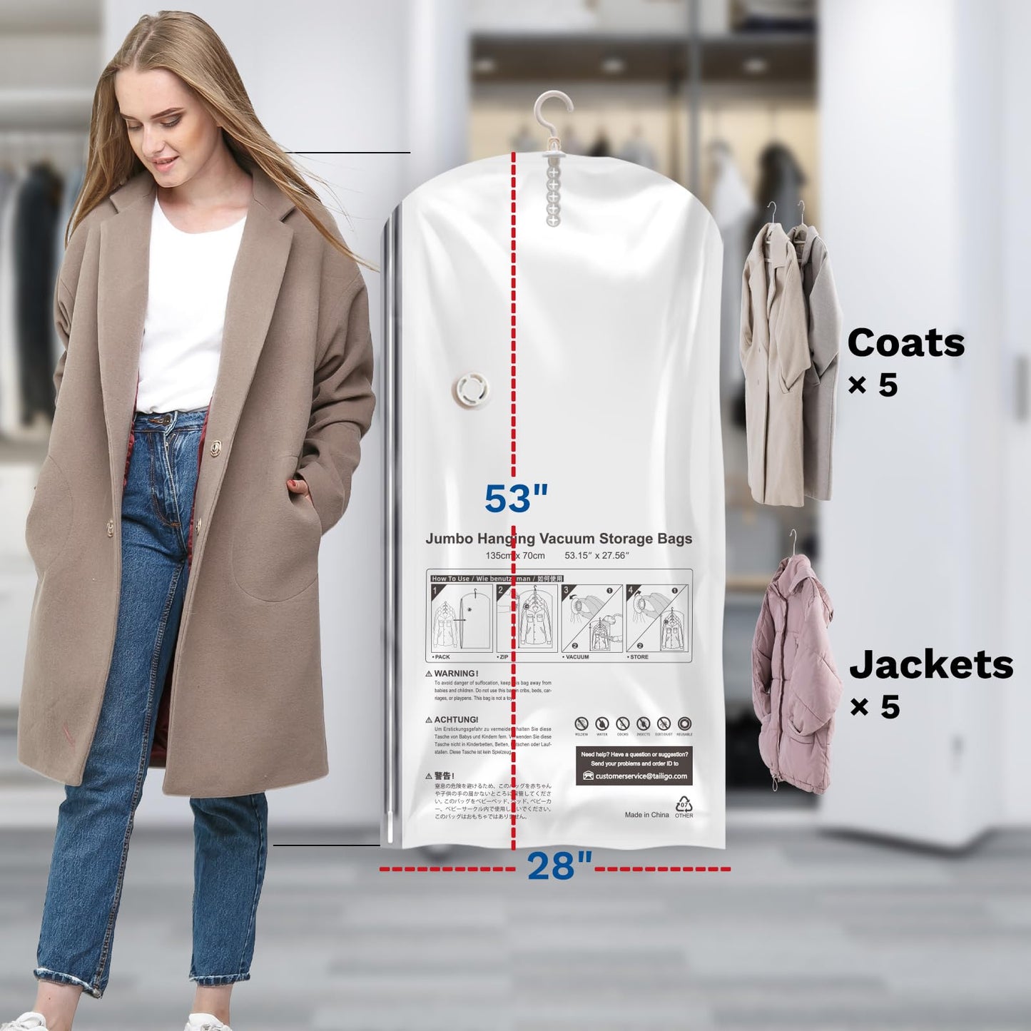 Hanging Vacuum Storage Bags, 6 Pack Hanging Storage Bags for Clothes With Electric Pump N27