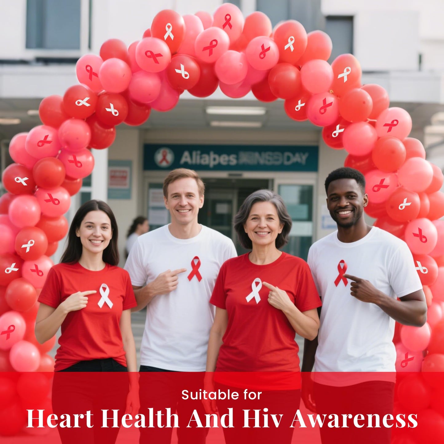 100 Pcs Red Ribbon Awareness Balloons 12 Inch Latex Red White Printed Balloon Arch Kit for Heart Health Fundraisers Community Campaigns Red Ribbon Week School Event Supplies BST220