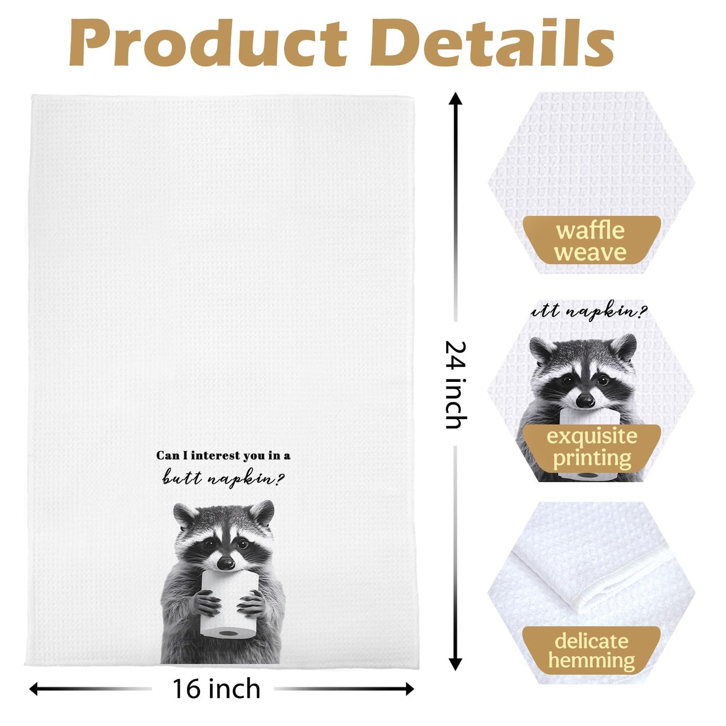 Raccoon Gifts Bathroom Towels Set - Raccoon Gifts Decorative Hand Towels, Hello Sweet Cheeks Bathroom Decor, 16x24 Inches Set of 2 BST220