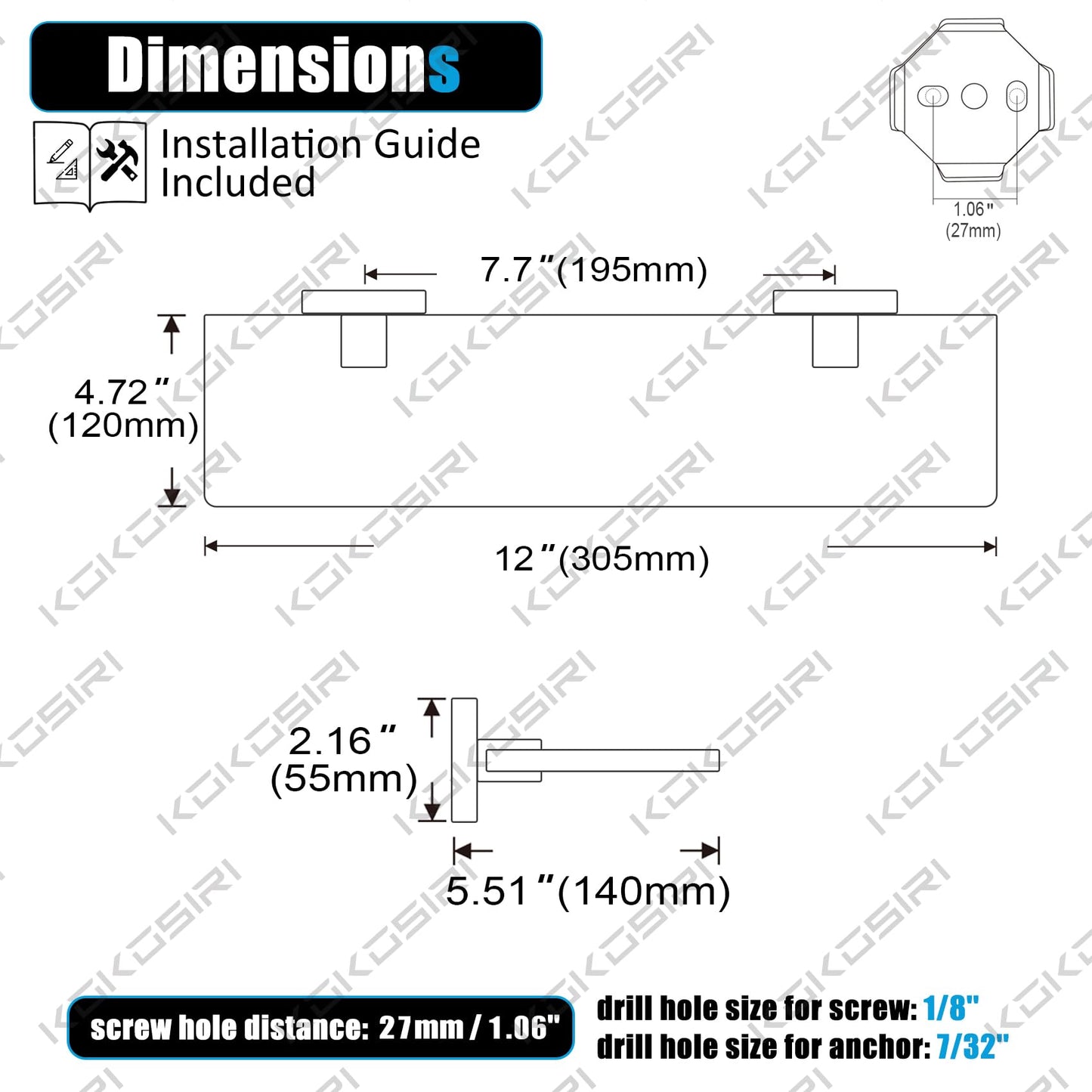 KOKOSIRI Glass Shelf for Bathrooms Floating Shelves Wall Mount 16-Inch for Shower Storage Kitchen Rack, 2 Pack Brushed Stainless Steel B1107BR-L16-P2 BST202