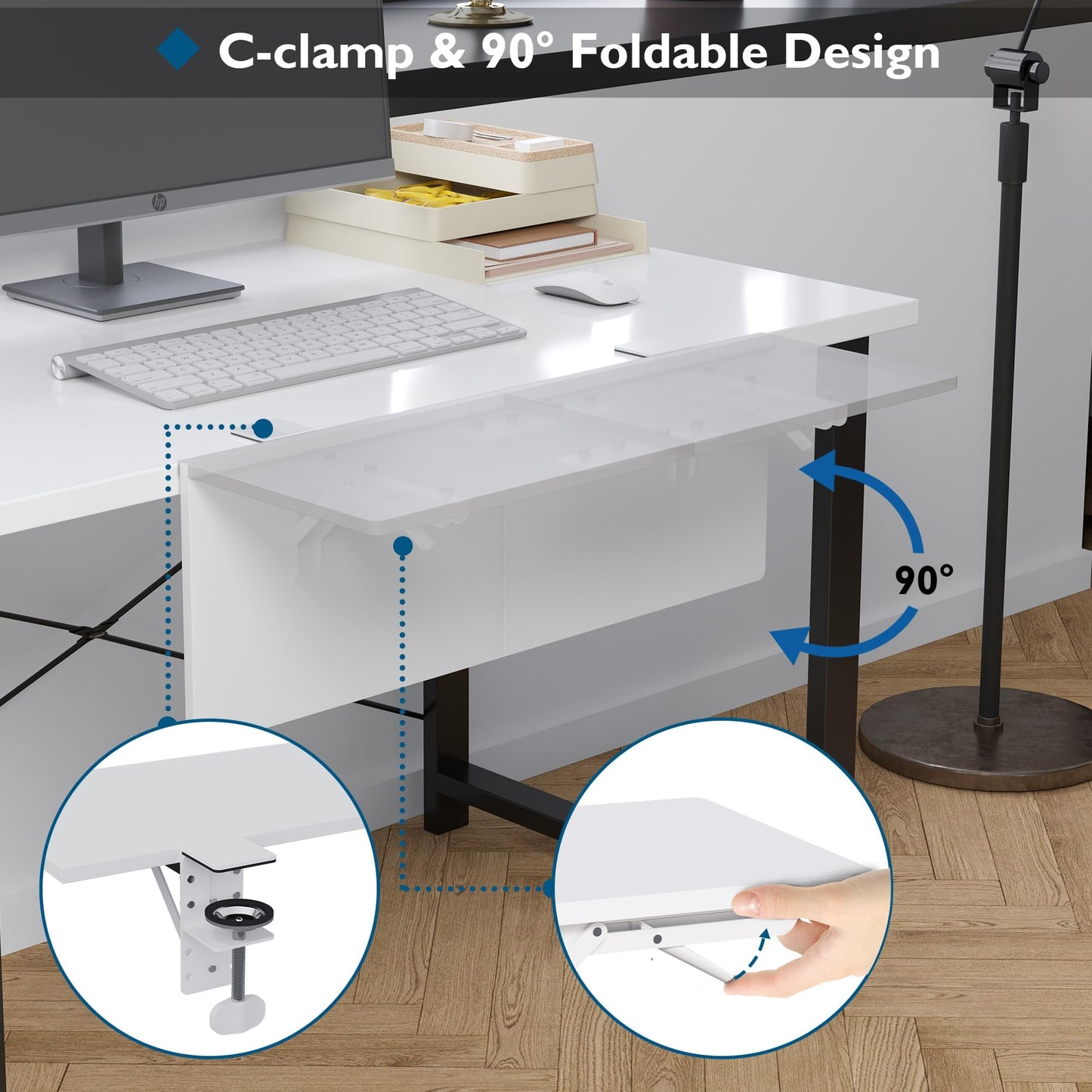 BONTEC Ergonomic Desk Extender Tray, 9.5"x9.1" Wrist Rest Shelf | 90°Foldable Elbow Support, Table Mount Arm, Clamp on Computer Arm Rest for Desk, Office & Home Use,Durable Easy to Install BST202