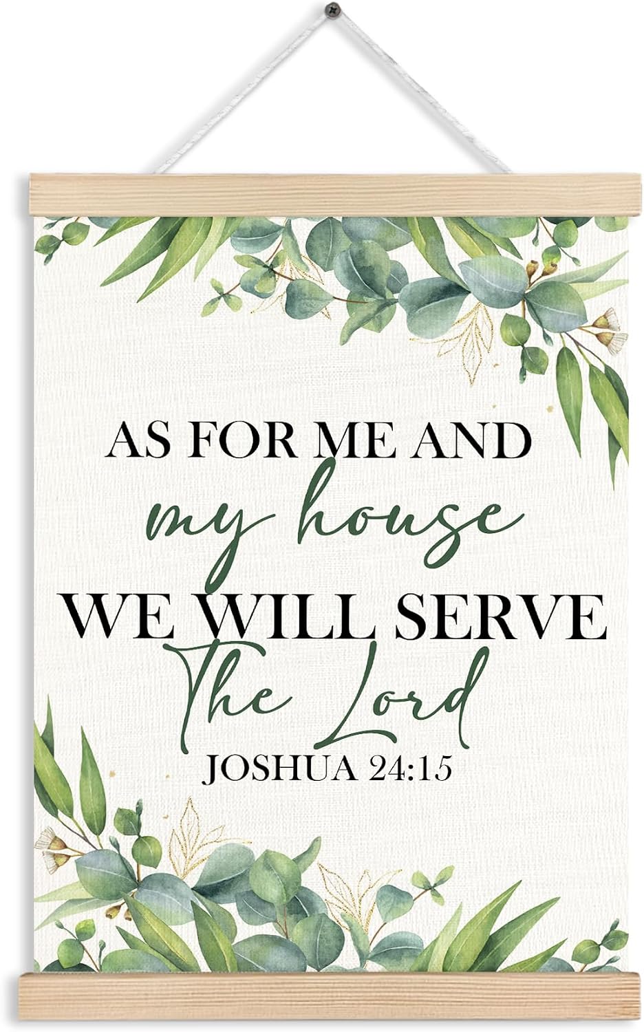 As For Me and My House Wall Decor, Eucalyptus Christian Canvas Poster Hanger Frames, Christian Joshua 24:15 Bible Verses Scripture Wall Decor Prints for Home Bedroom Living Room,12x16 Inch BST202