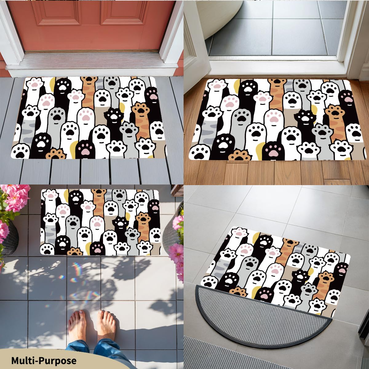 Funny Cat Door Mat 18x30 Inch, Faux Coco Coir Doormat with Non-Slip PVC Backing, Cats Printed Welcome Mat for Outdoor Indoor Entryway Porch Home Kitchen Patio, Cat Lover Gifts for Women Mom BST202