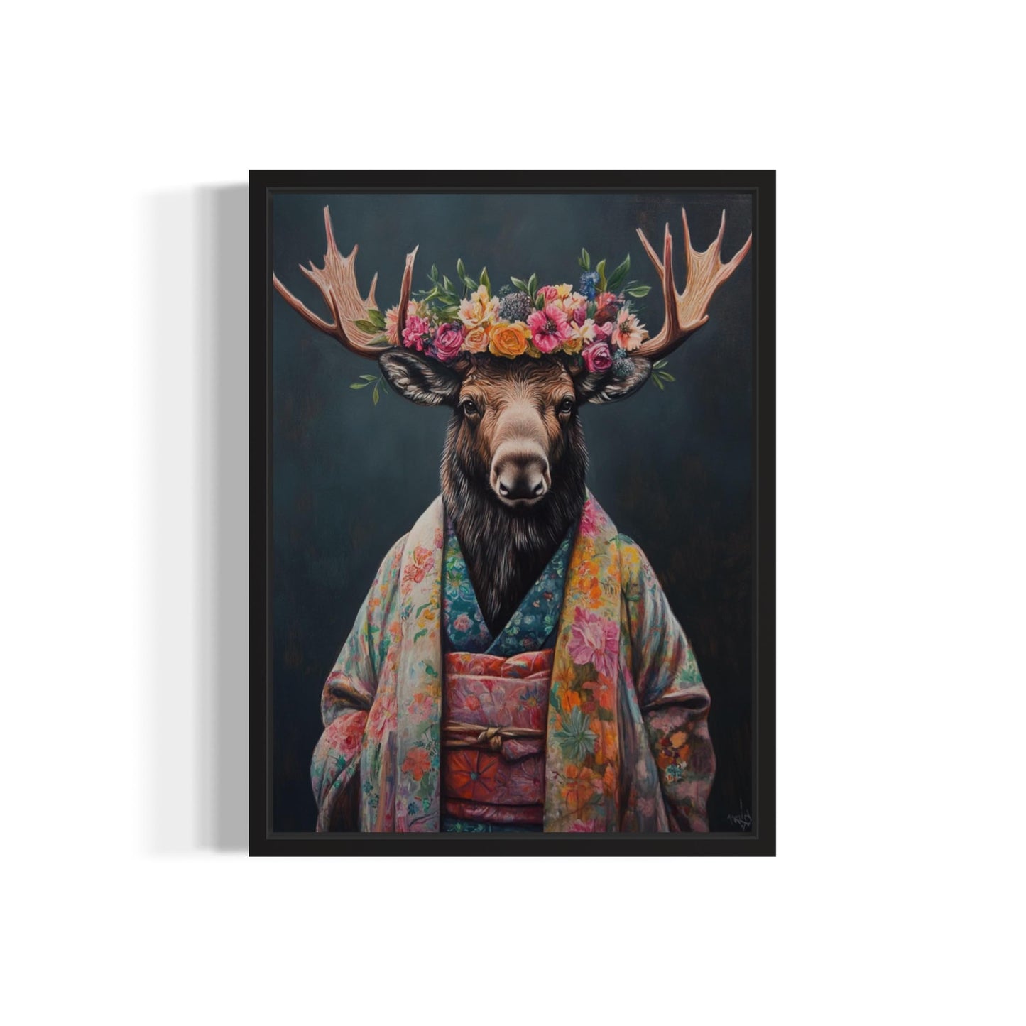 Moose Flower Head Unframed Wall Art Print Poster, Kimono Bathroom Dressing Room Decor Posters Prints for Restroom Home Picture Painting Artwork Gallery 7 (Moose, 16 x 20 inches, Unframed) BST220