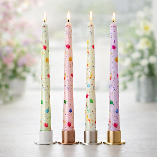 10 Inch Decorative Taper Candles, 4 Pack Birthday Balloon Print Candlesticks, Unscented Dripless Candles with Long Burn Time for Party, Holiday Table & Home Decor BST326H