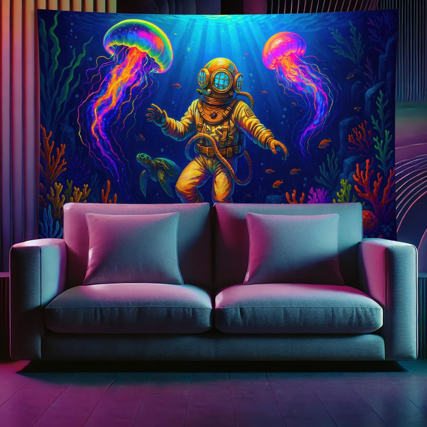 Starlit Patio Astronaut Blacklight Tapestry Trippy Forest Moon Vortex UV Reactive Galaxy Wall Hanging Psychedelic Space Poster Fluorescent Sci Fi Room Decor for Bedroom Dorm Gaming Lounge 78 x 59 Inch BST220