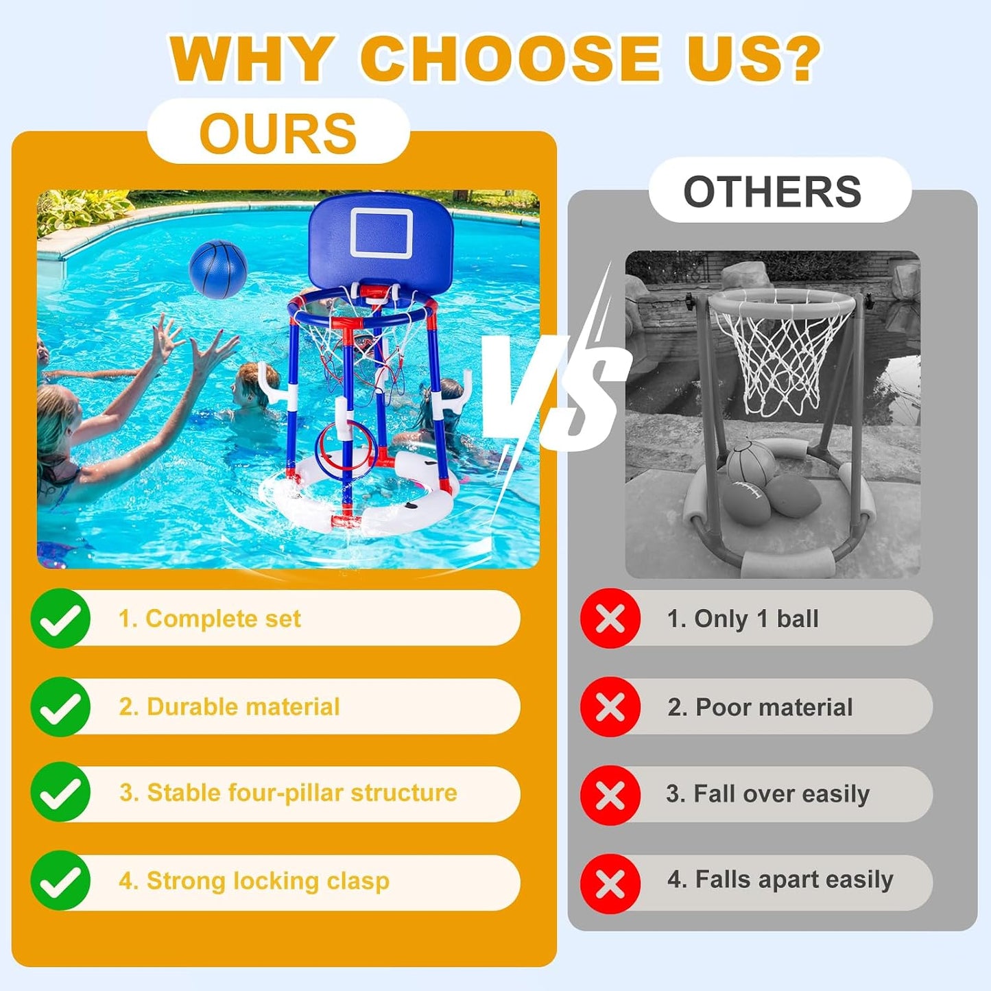 Taotuo Blue Floating Pool Basketball Hoop with Backboard, 2-in-1 Poor Toy Basketball & Ring Toss Game with 4 Balls, 6 Rings&Pump, Summer Pool Toys Outdoor Water Fun Family Party for Age 3-12 DD1210