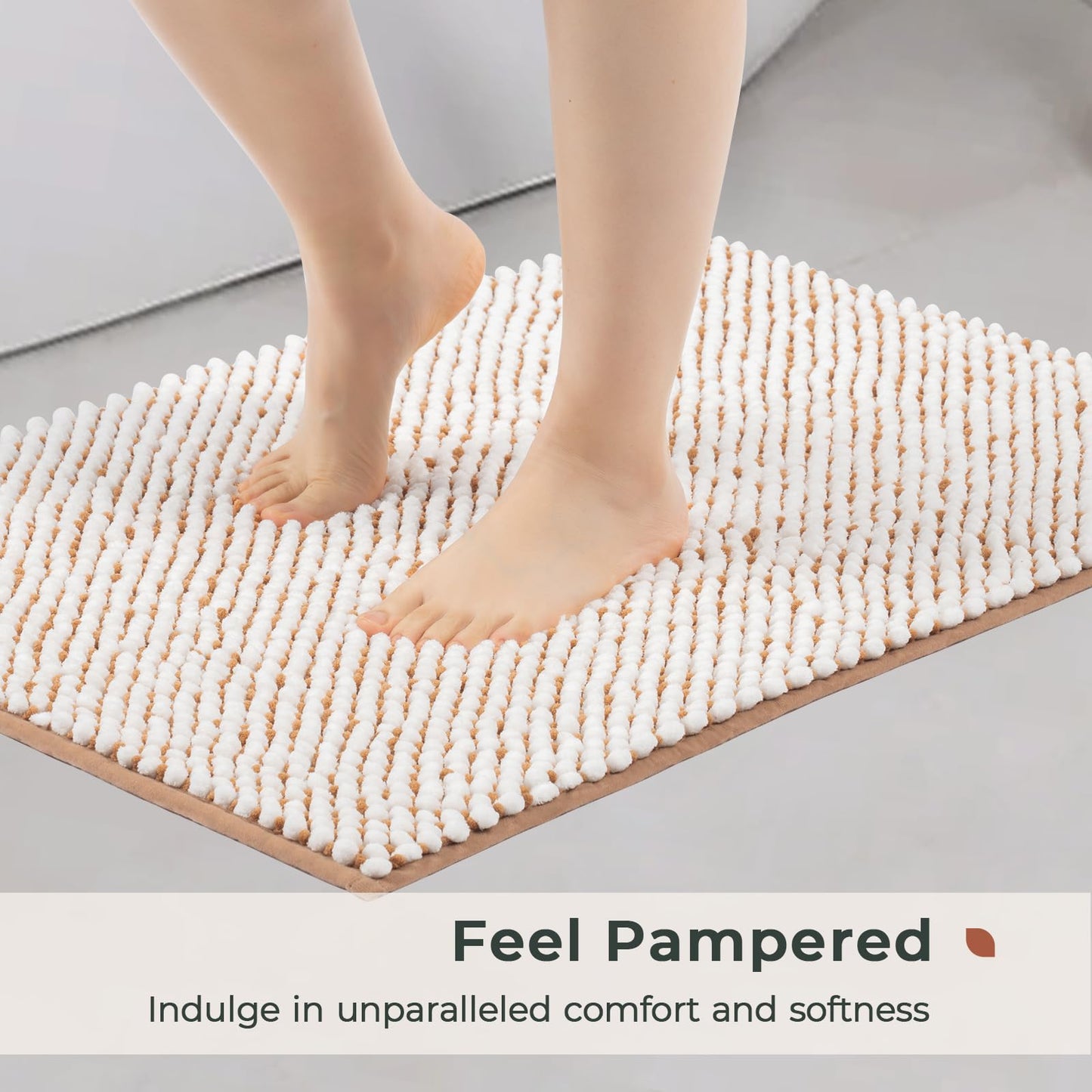 FRESHMINT Chenille Bathroom Rugs Sets 2 Piece 17"x24"+20"x32", Non-Slip Bath Mats, Absorbent Bath Rug, Washable Set of 2 Shower Floor Mat, Gray BST220
