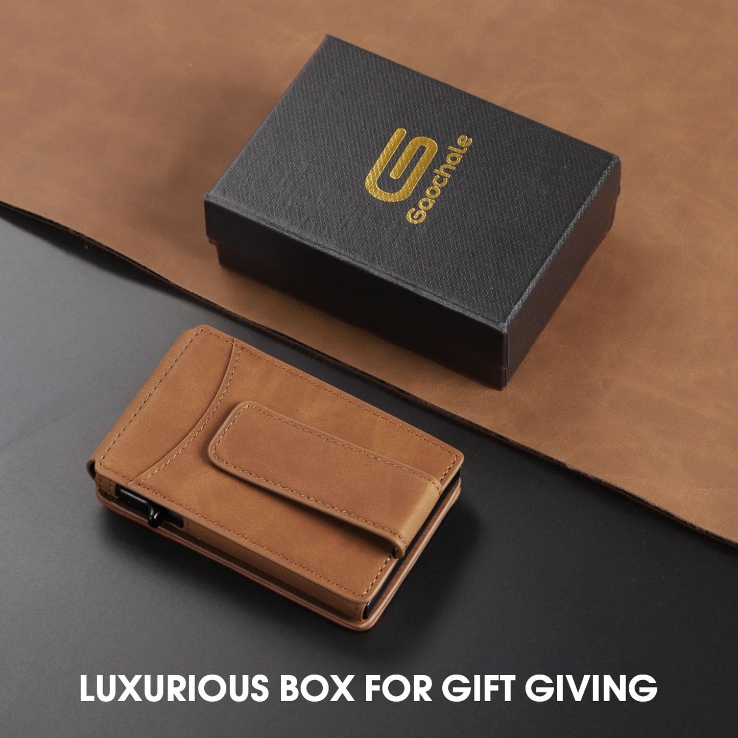 Wallet for Men RFID Blocking Card Holder, Genuine Leather Slim Pop up Card Case, Minimaslit, Front Pocket, 9-13 Card Capacity, ID Window, Money Clip(Carbon) BST220