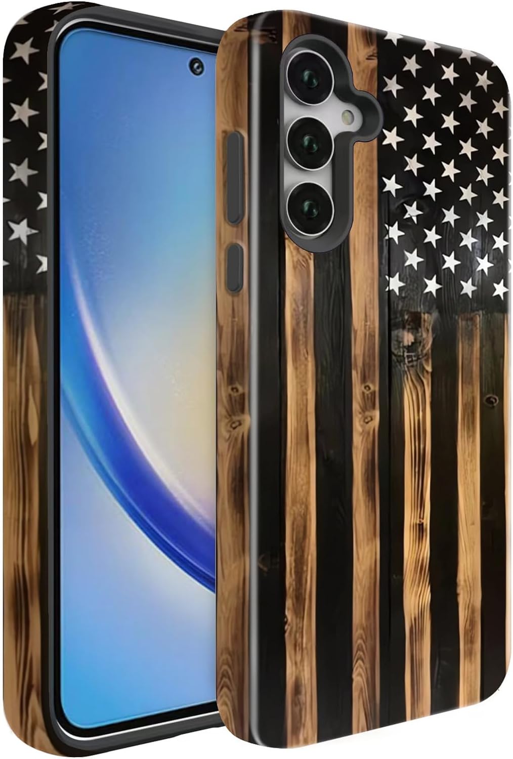 Compatible for Samsung Galaxy A15 5G Case, Dual Layer Heavy Duty 2 in 1 Shockproof Protective Phone Case,Burnt Wood American Flag WN420
