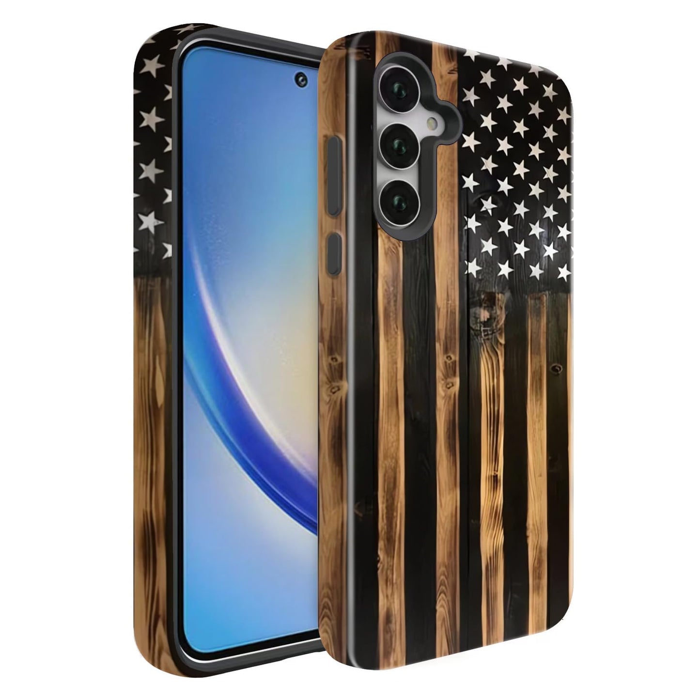 Compatible for Samsung Galaxy A15 5G Case, Dual Layer Heavy Duty 2 in 1 Shockproof Protective Phone Case,Burnt Wood American Flag WN420